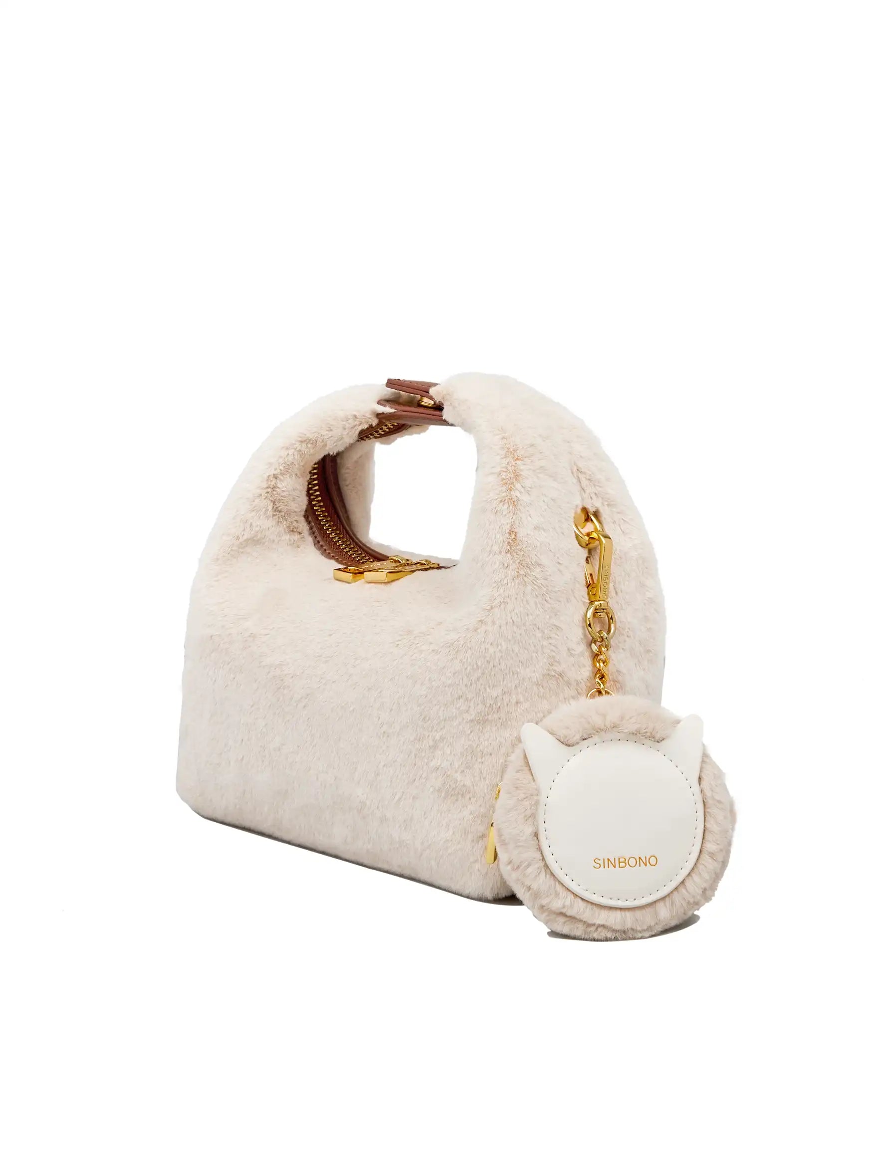 Faux Rabbit Fur Earphone Case - Light Beige