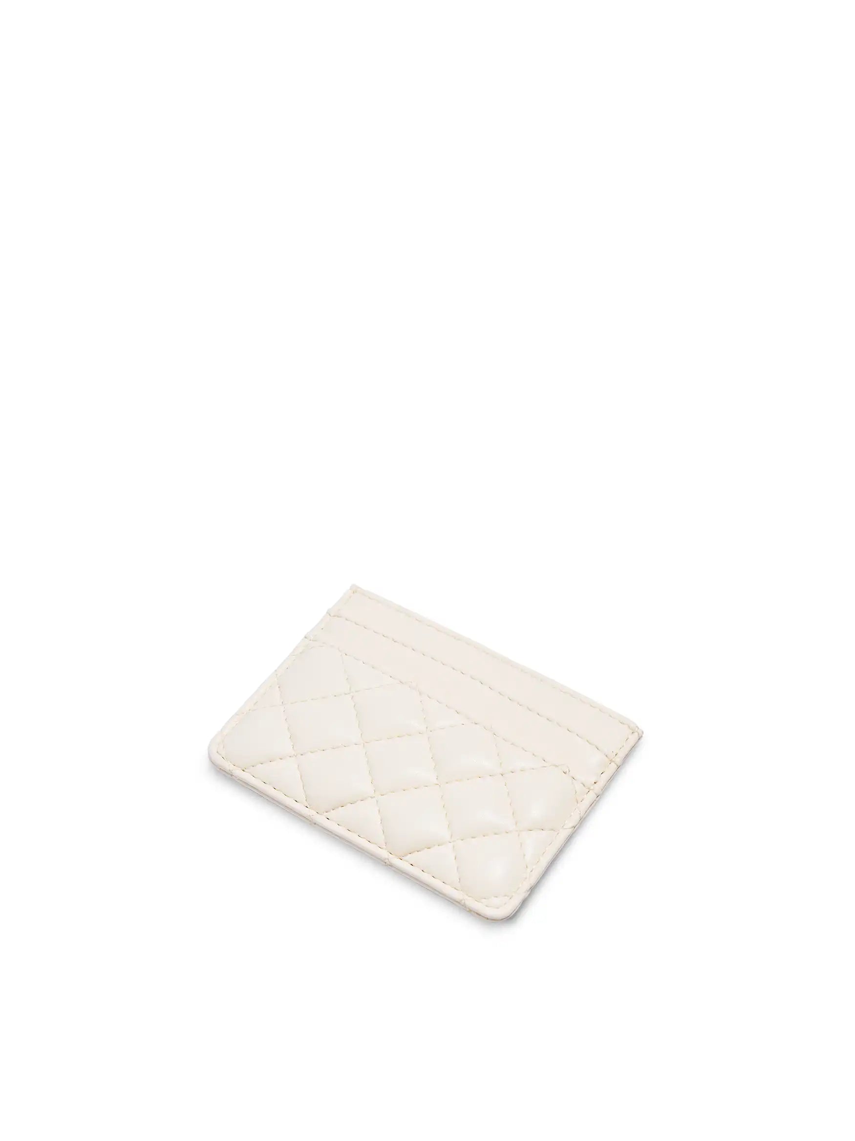 Business Card Holder in Ivory Vegan Leather - Side Angle