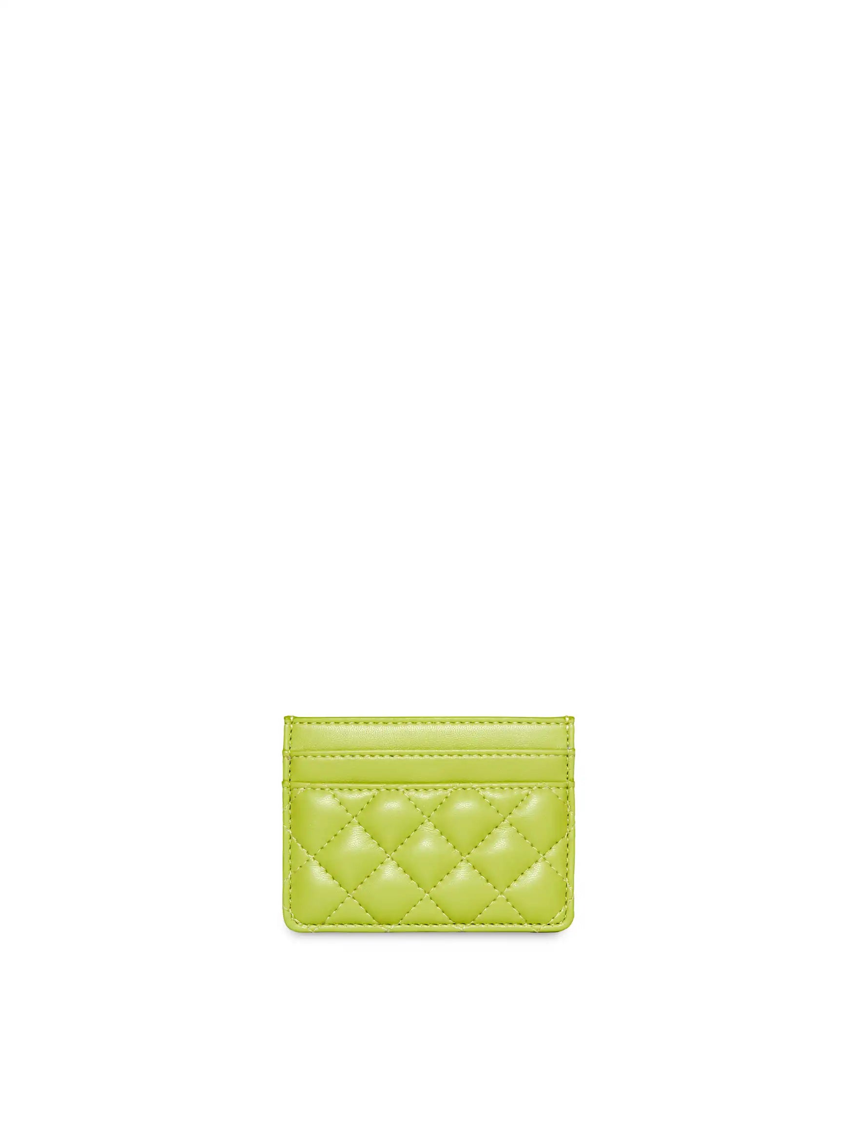 Business Card Holder in Lime Green Vegan Leather - Front View