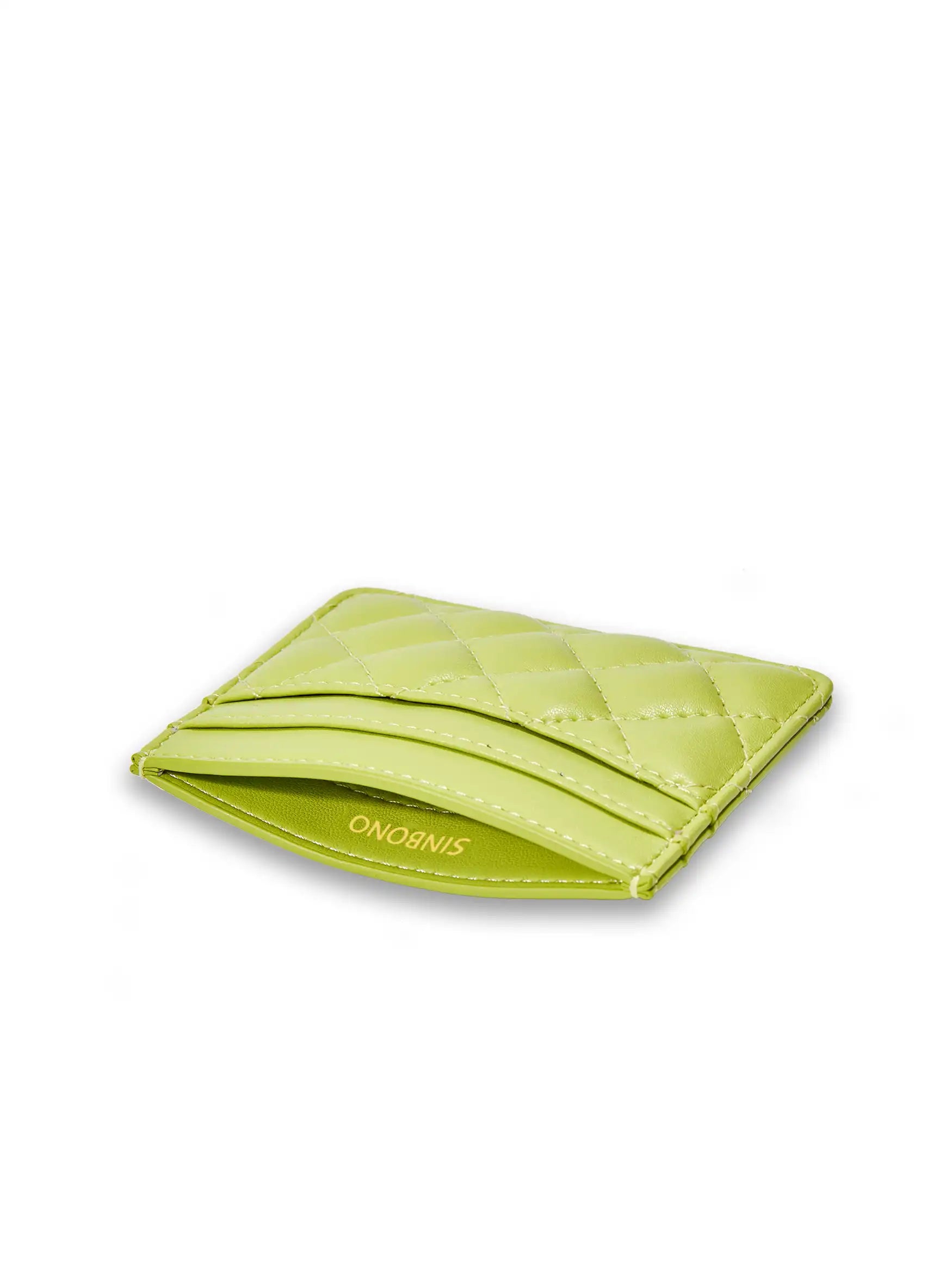Business Card Holder in Lime Green Vegan Leather - Inside View