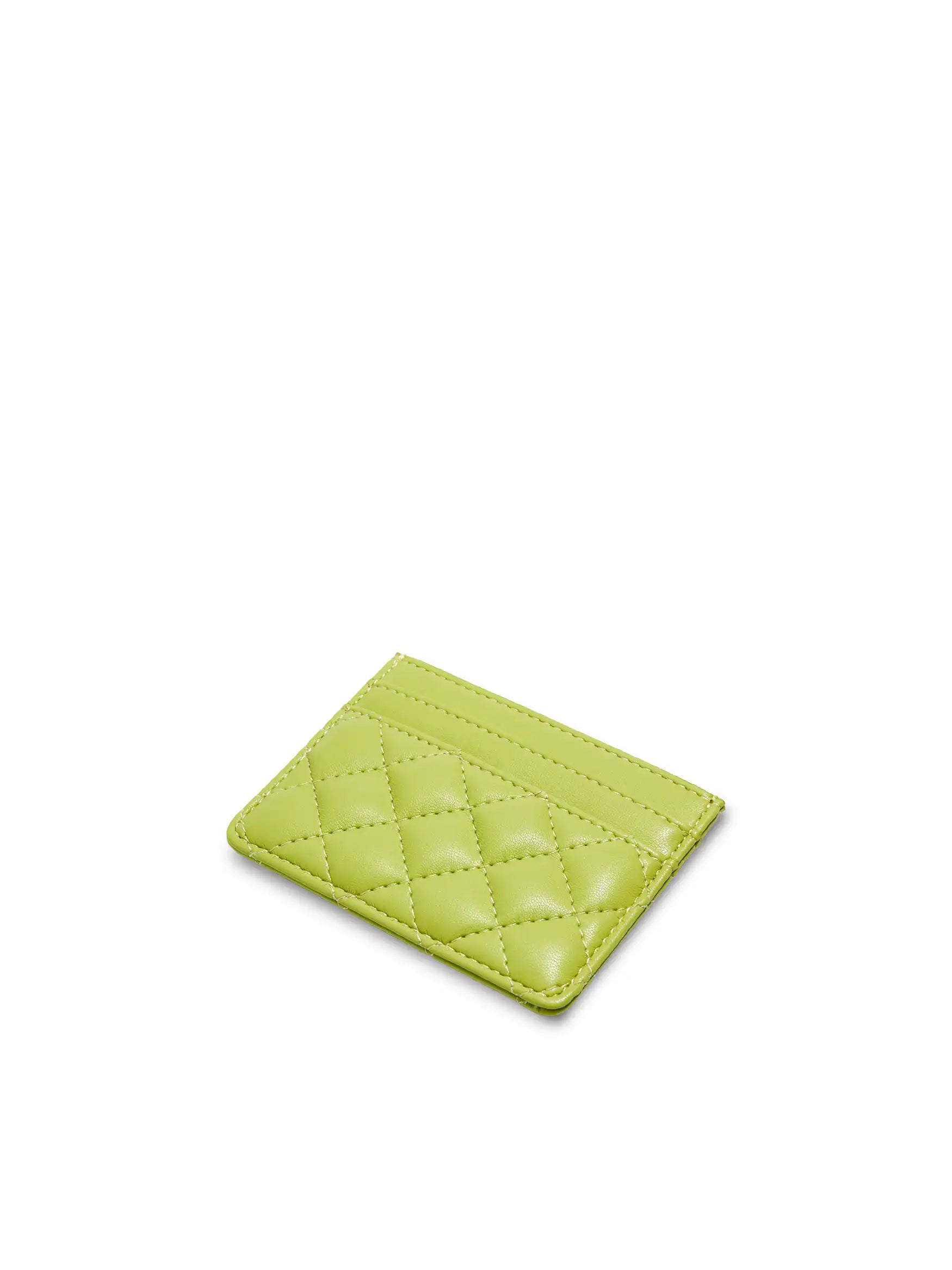 Business Card Holder in Lime Green Vegan Leather - Side Angle