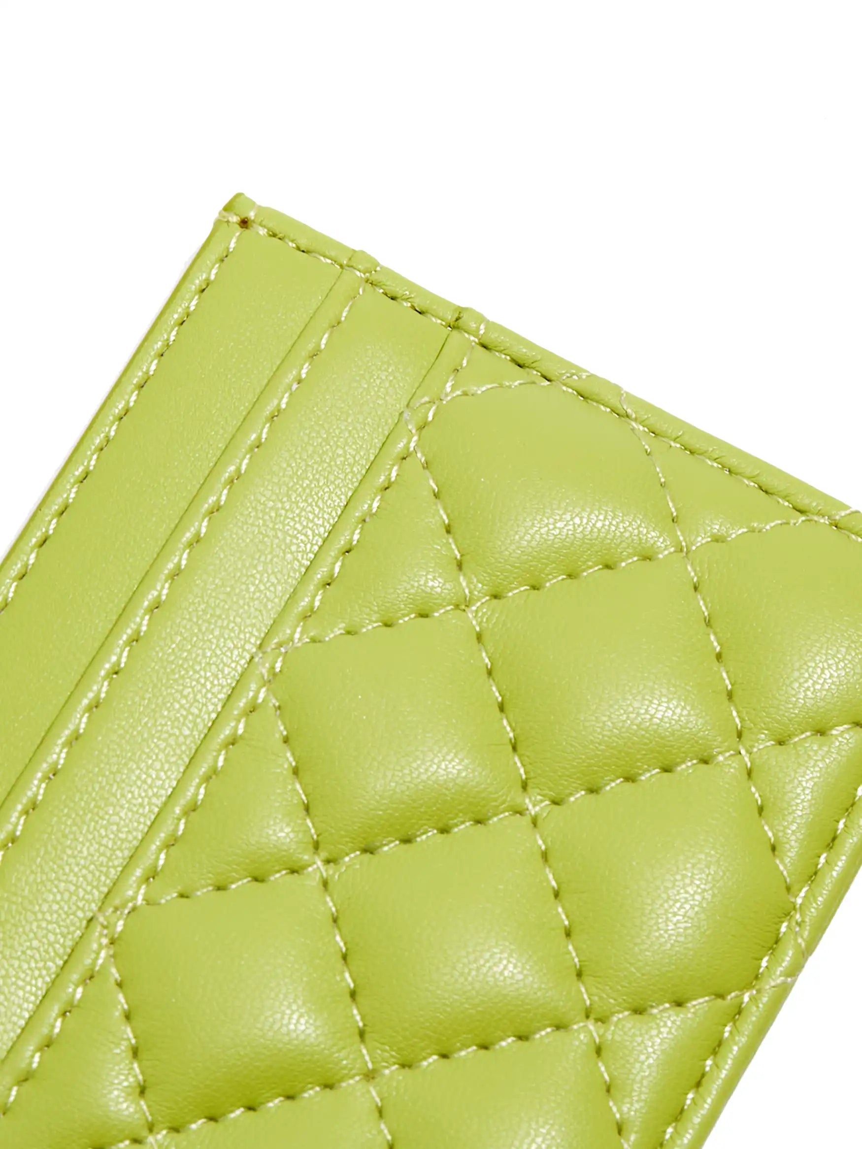 Business Card Holder in Lime Green Vegan Leather - Side Hook