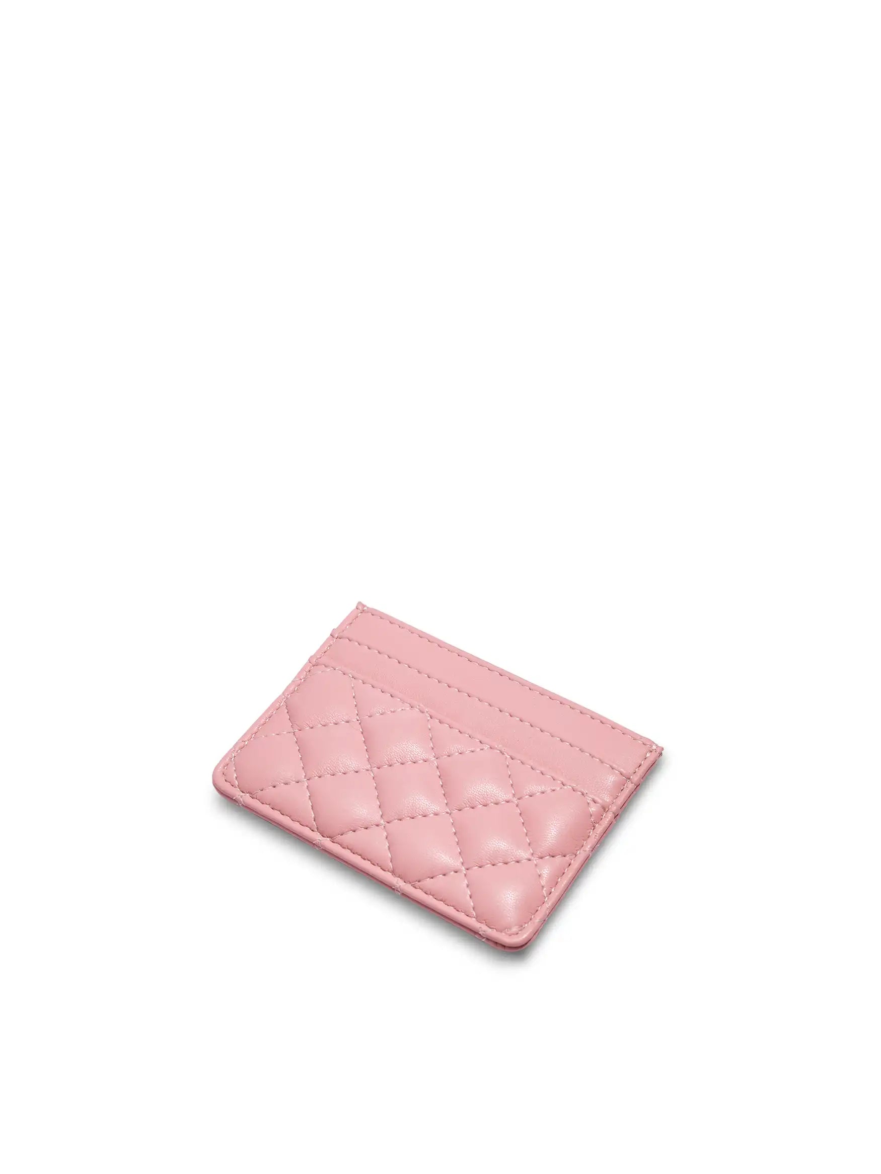Business Card Holder in Pink Vegan Leather - Side Angle