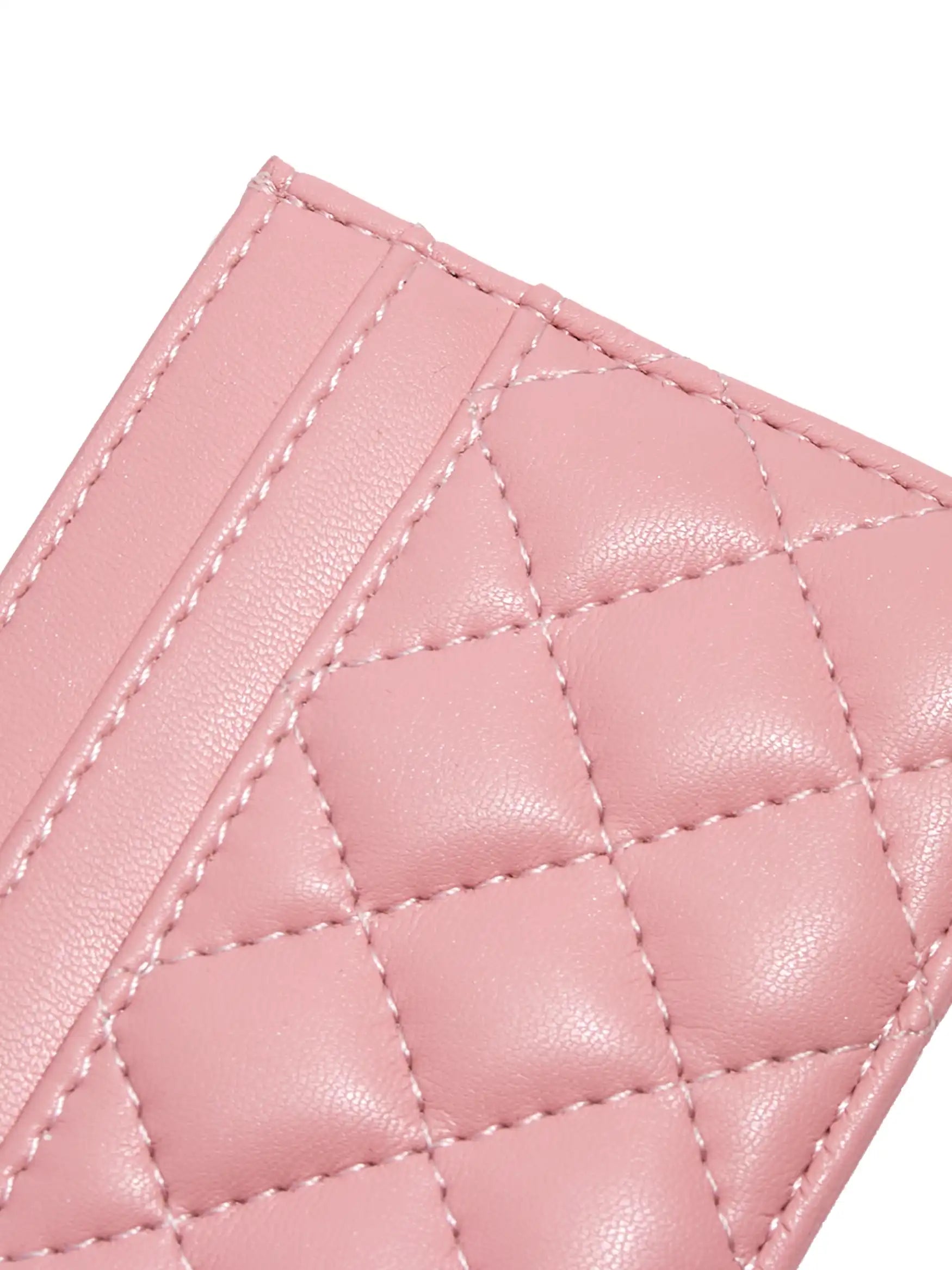 Business Card Holder in Pink Vegan Leather - Side Hook
