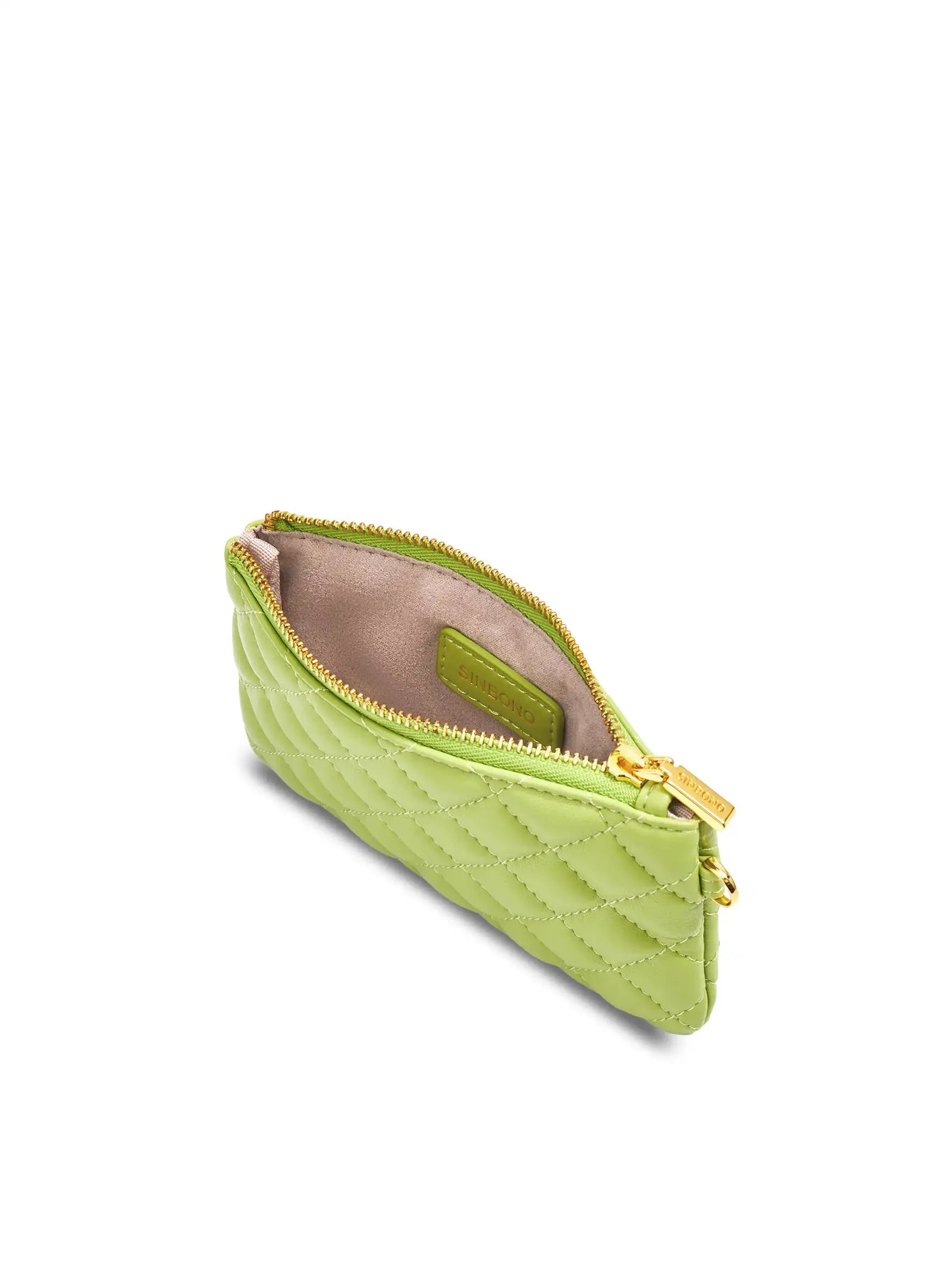 Coin Purse in Lime Green Vegan Leather - Inside View