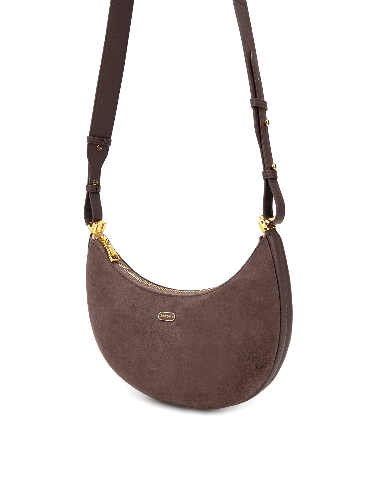 Zoey Shoulder Crossbody Bag - Dark Brown Fake Suede