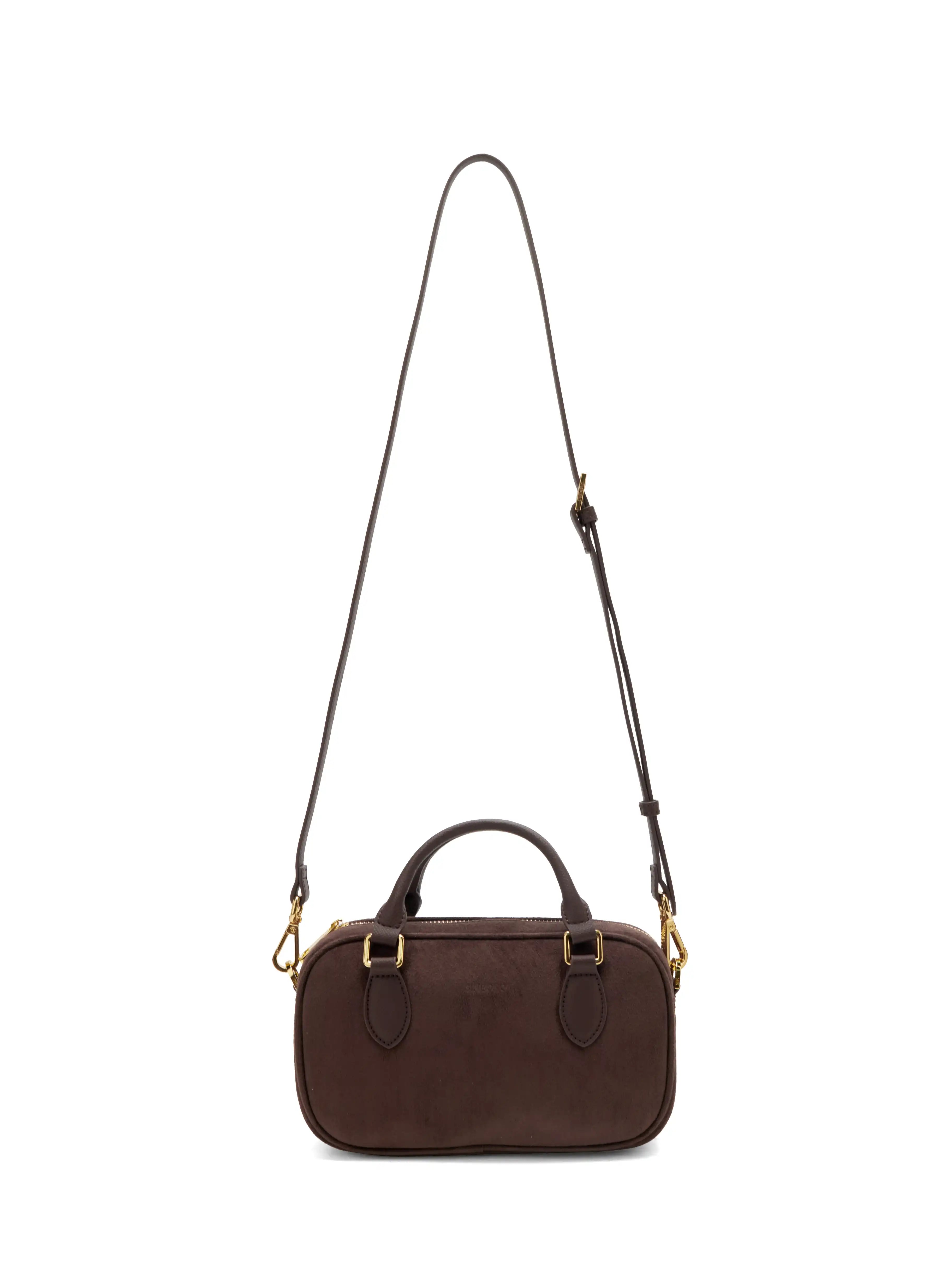 Cassandra Top Handle Crossbody Bag - Dark Brown Fake Suede