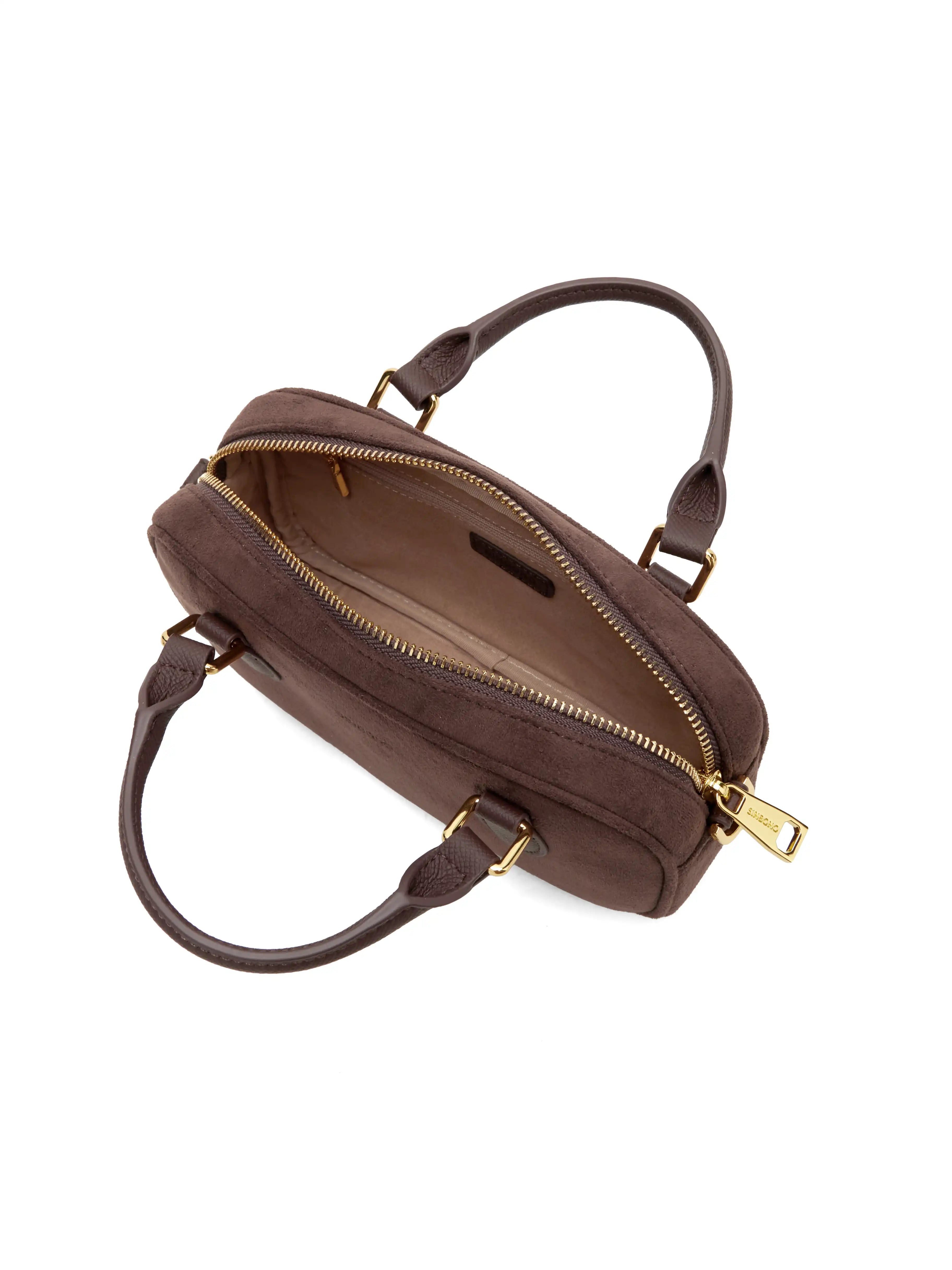 Cassandra Top Handle Crossbody Bag - Dark Brown Fake Suede