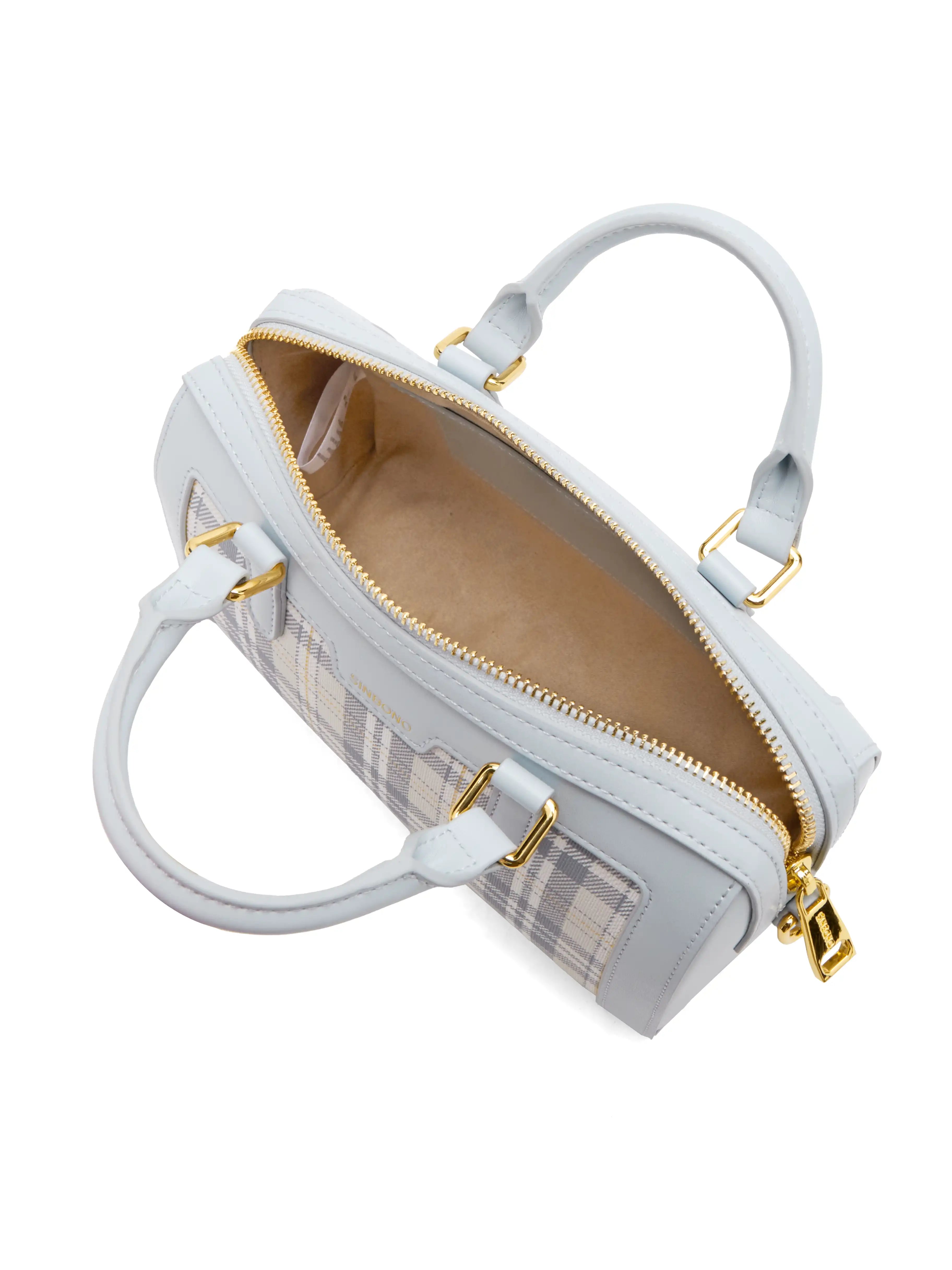 Juliet Top Handle Crossbody Bag - Light blue Checkered