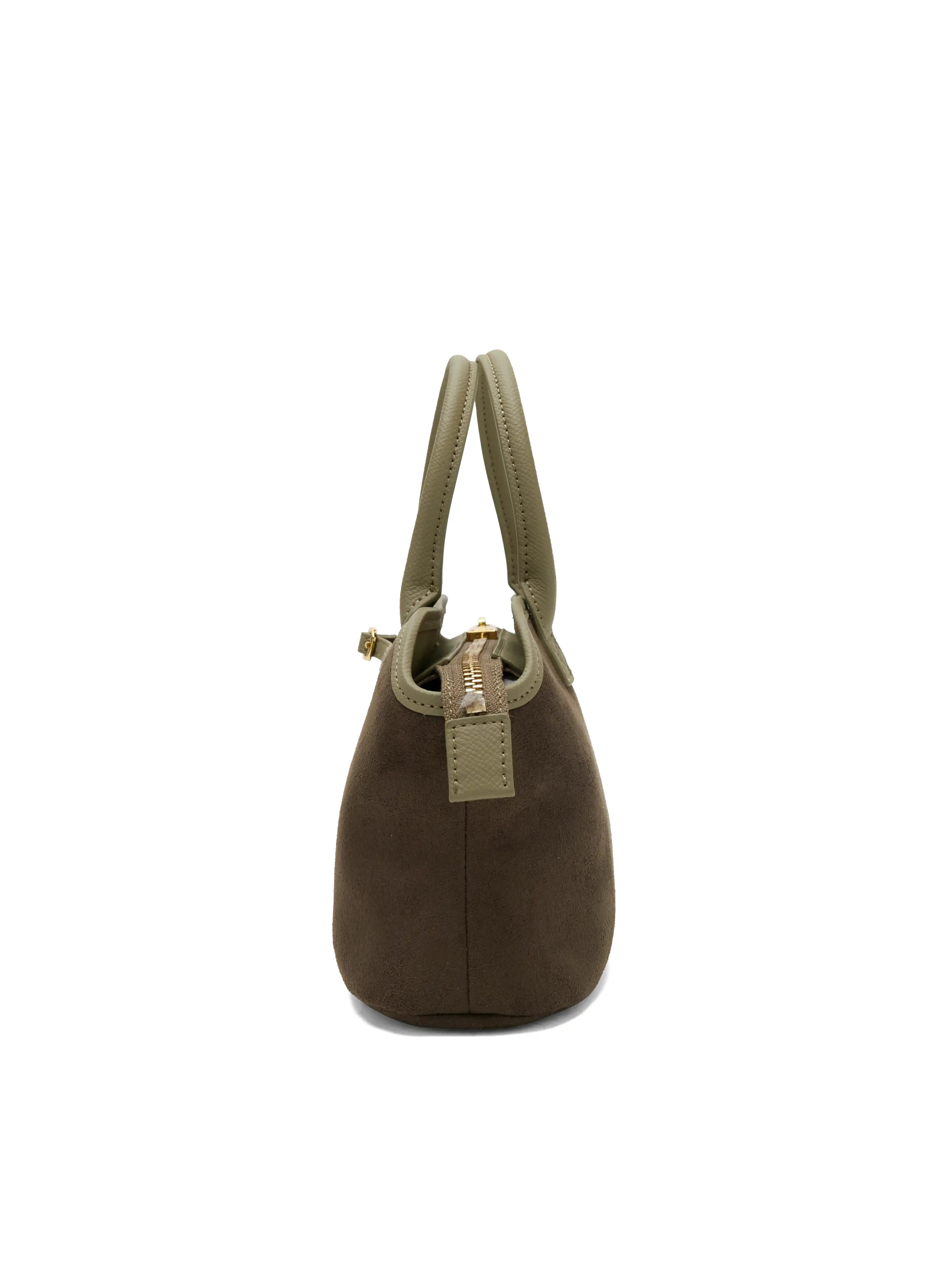 Mireille Top Handle Crossbody Bag - Dark Green Fake Suede