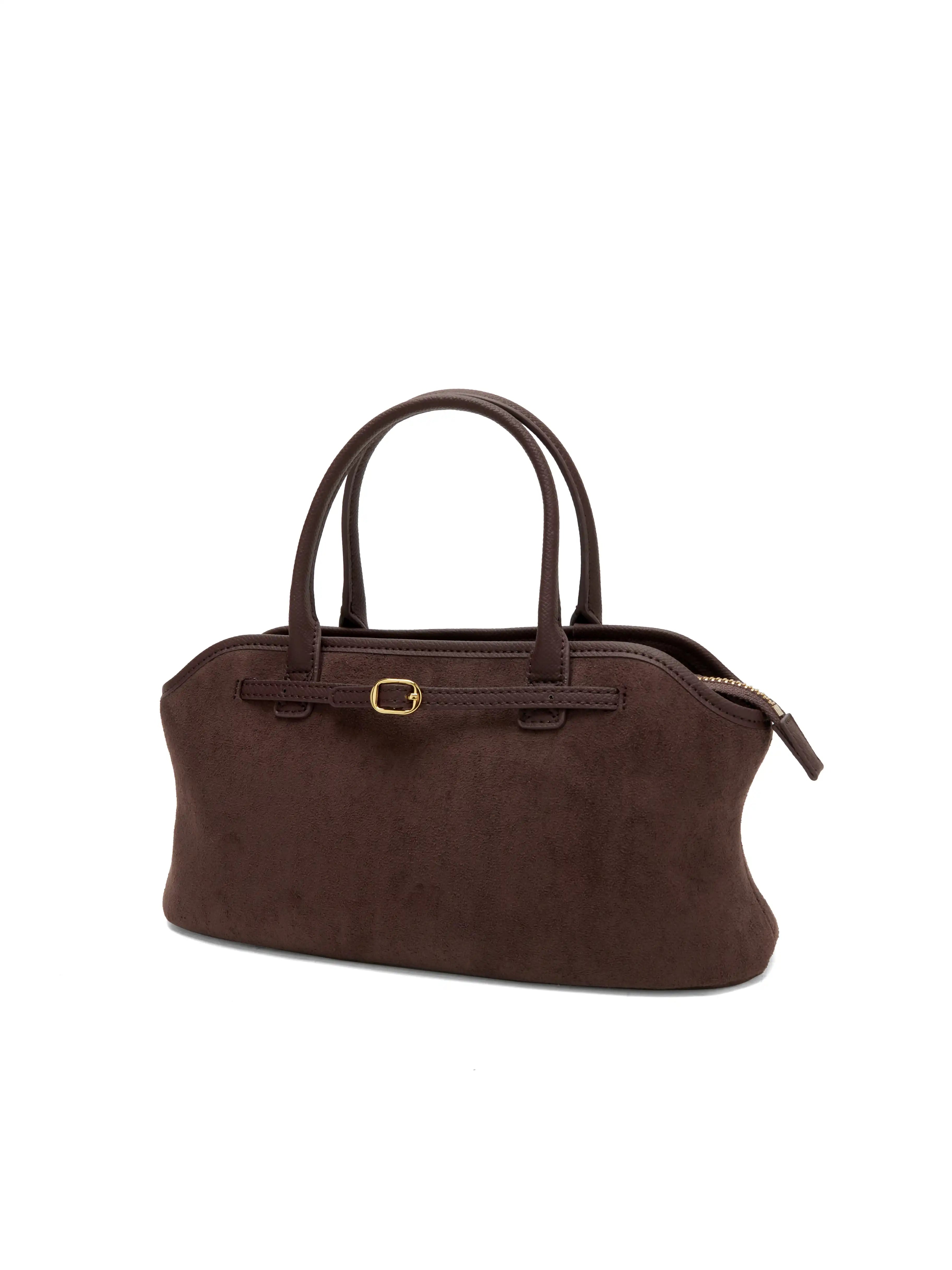 Mireille Top Handle Crossbody Bag - Dark Brown Fake Suede