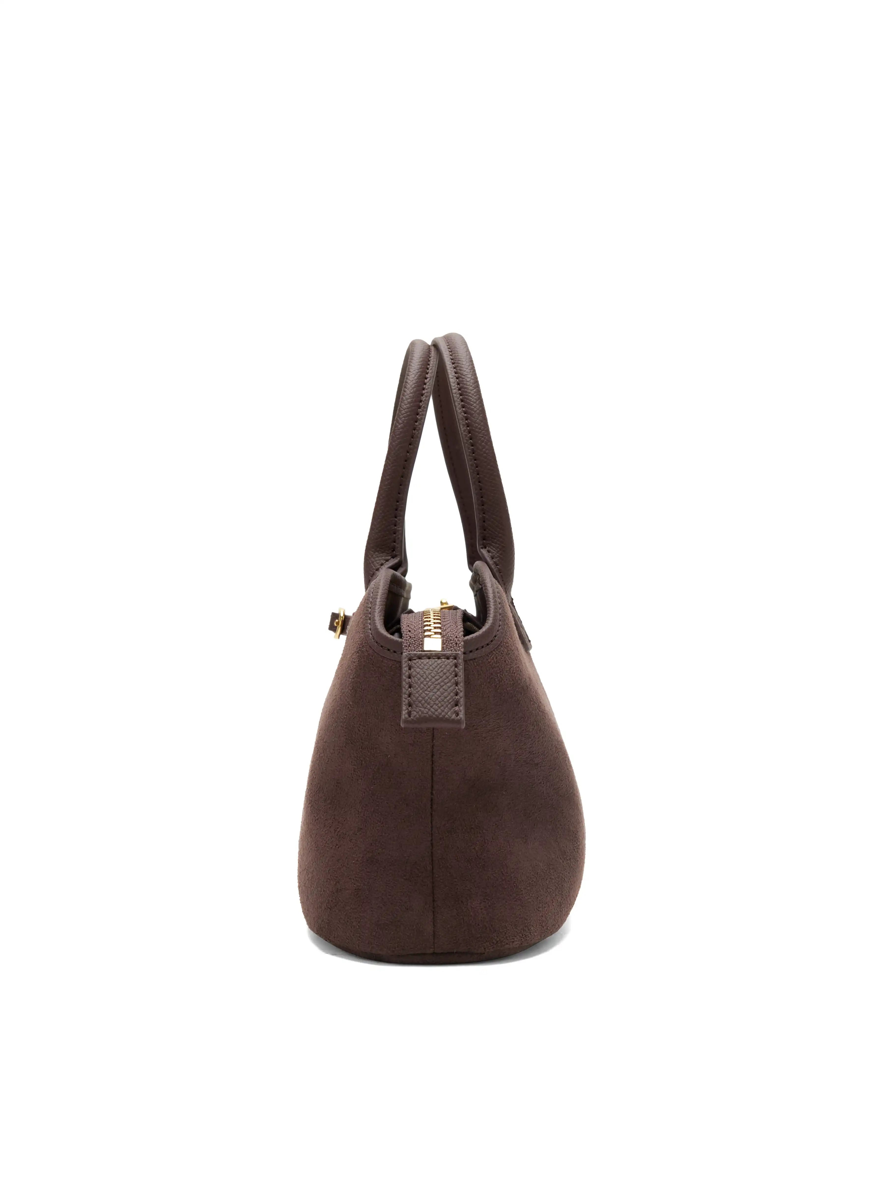 Mireille Top Handle Crossbody Bag - Dark Brown Fake Suede