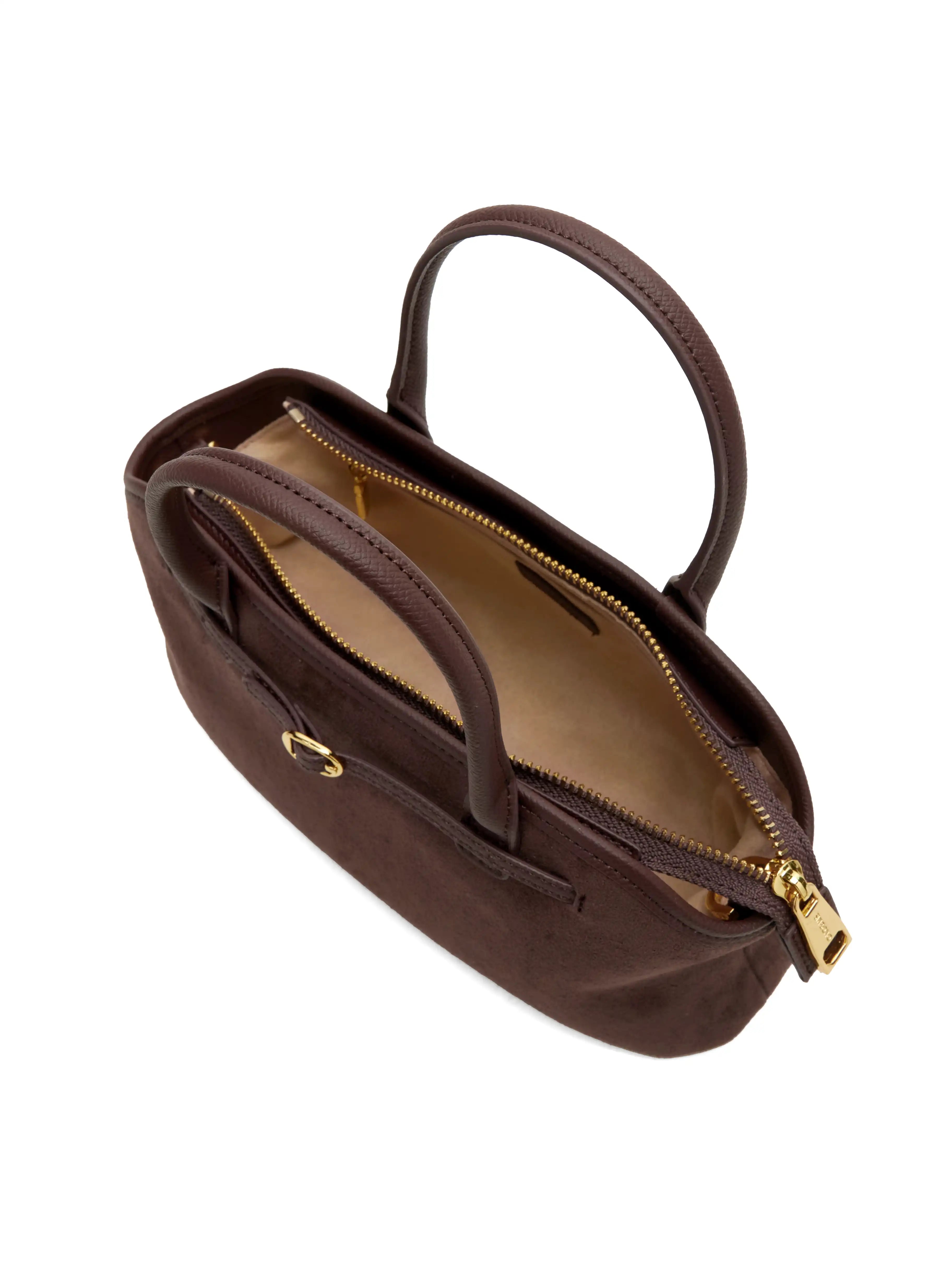 Mireille Top Handle Crossbody Bag - Dark Brown Fake Suede