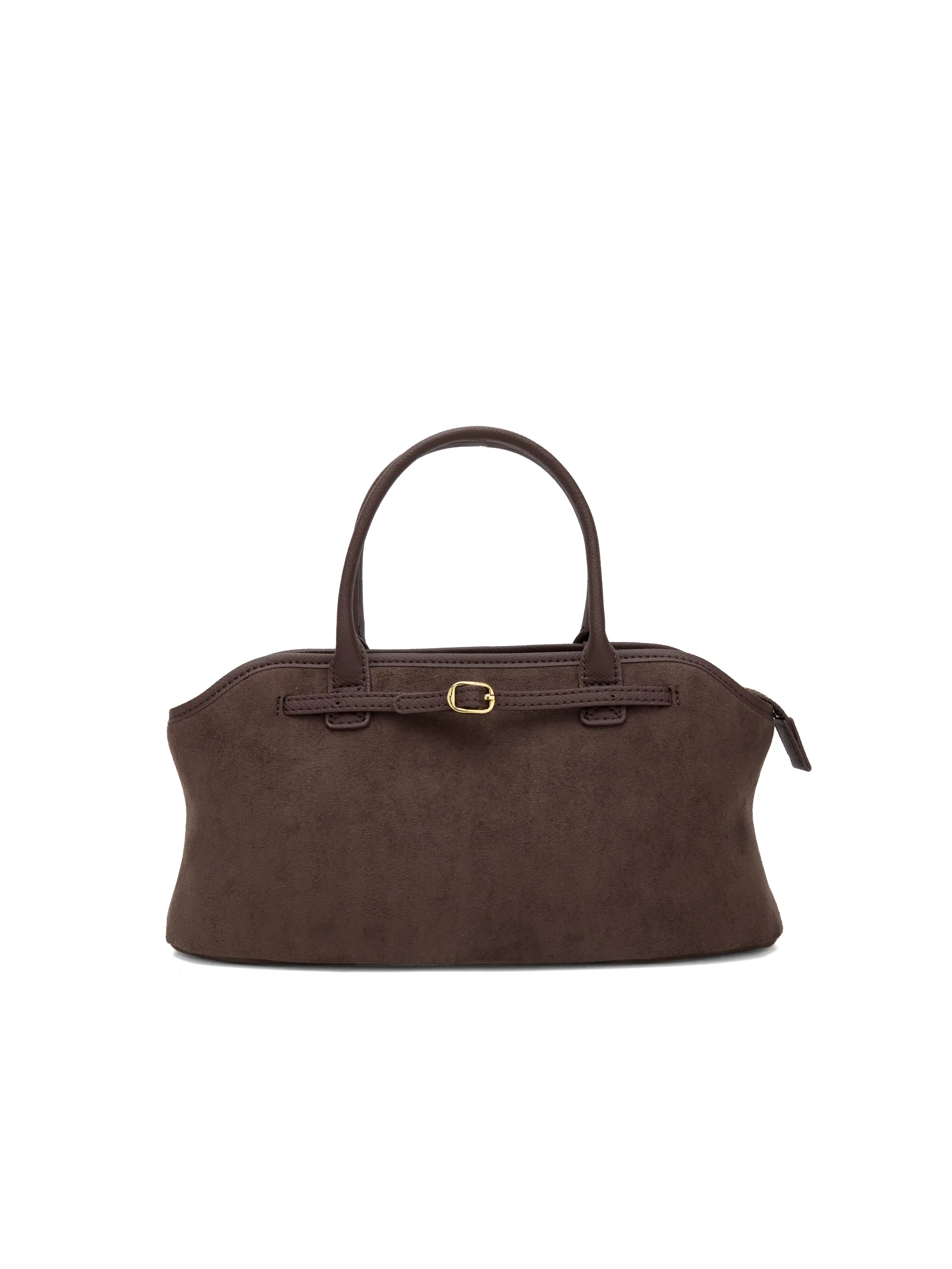 Mireille Top Handle Crossbody Bag - Dark Brown Fake Suede