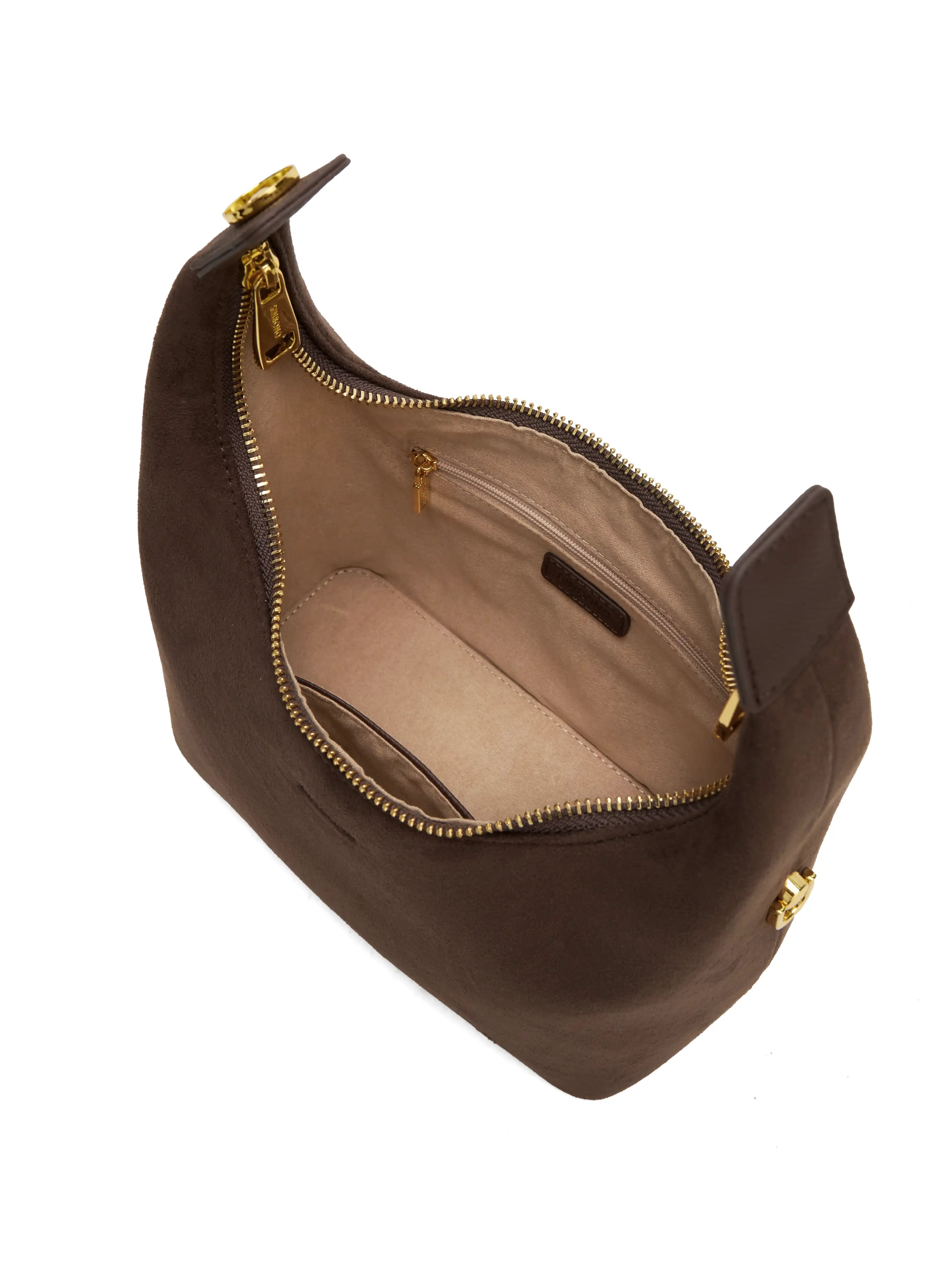 Vienna Top Handle Crossbody Bag(2.0)- Dark Brown Fake Suede