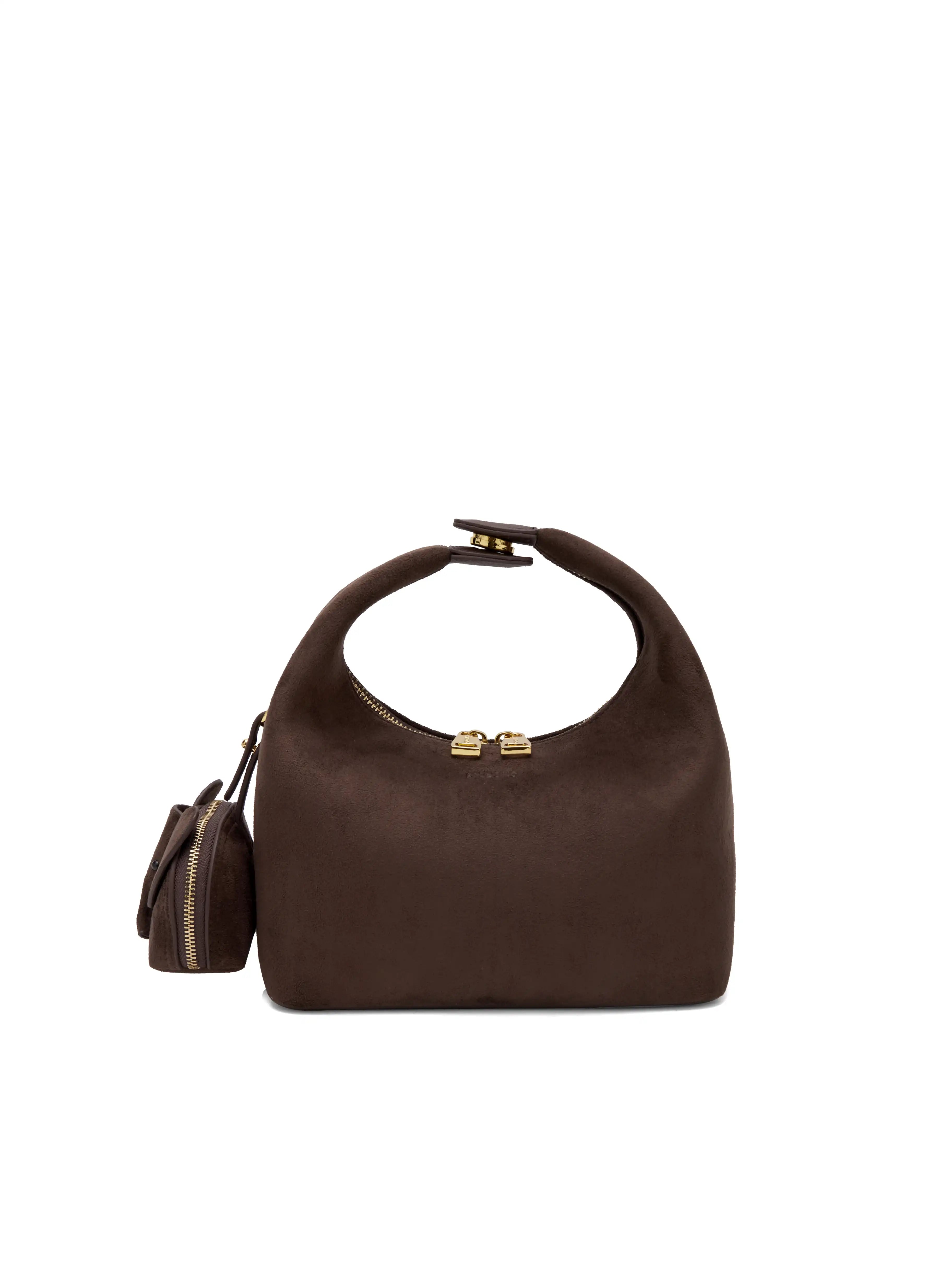 Vienna Top Handle Crossbody Bag(2.0)- Dark Brown Fake Suede