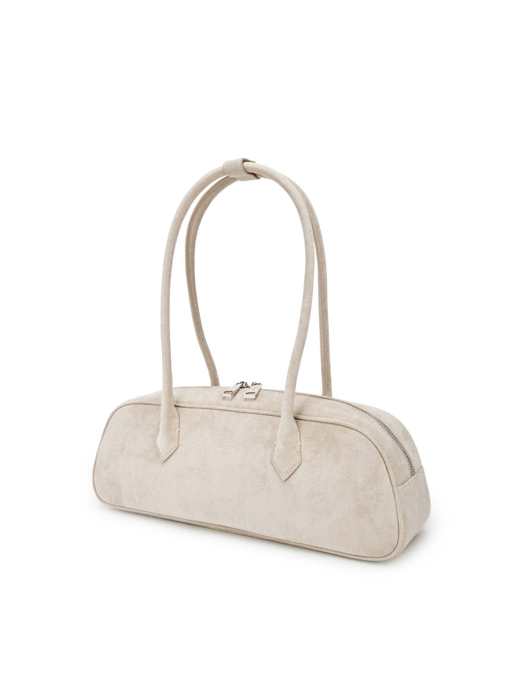 Kiera Shoulder Bag in Ivory Faux Suede Leather - Side Angle