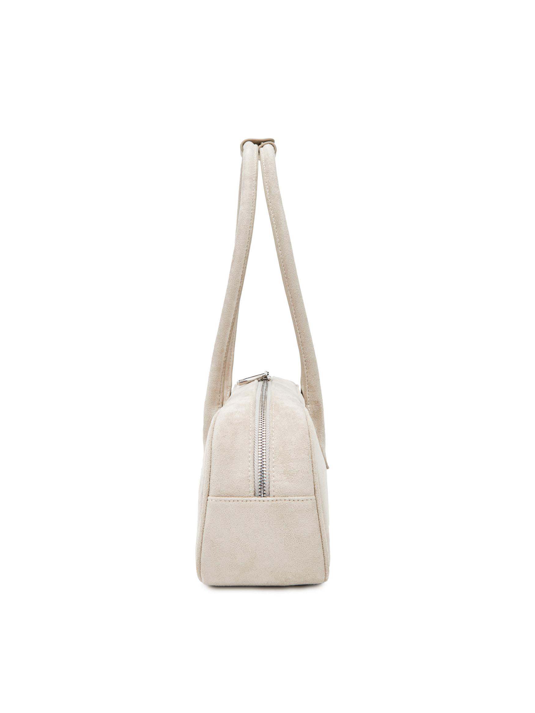 Kiera Shoulder Bag in Ivory Faux Suede Leather - Side Hook