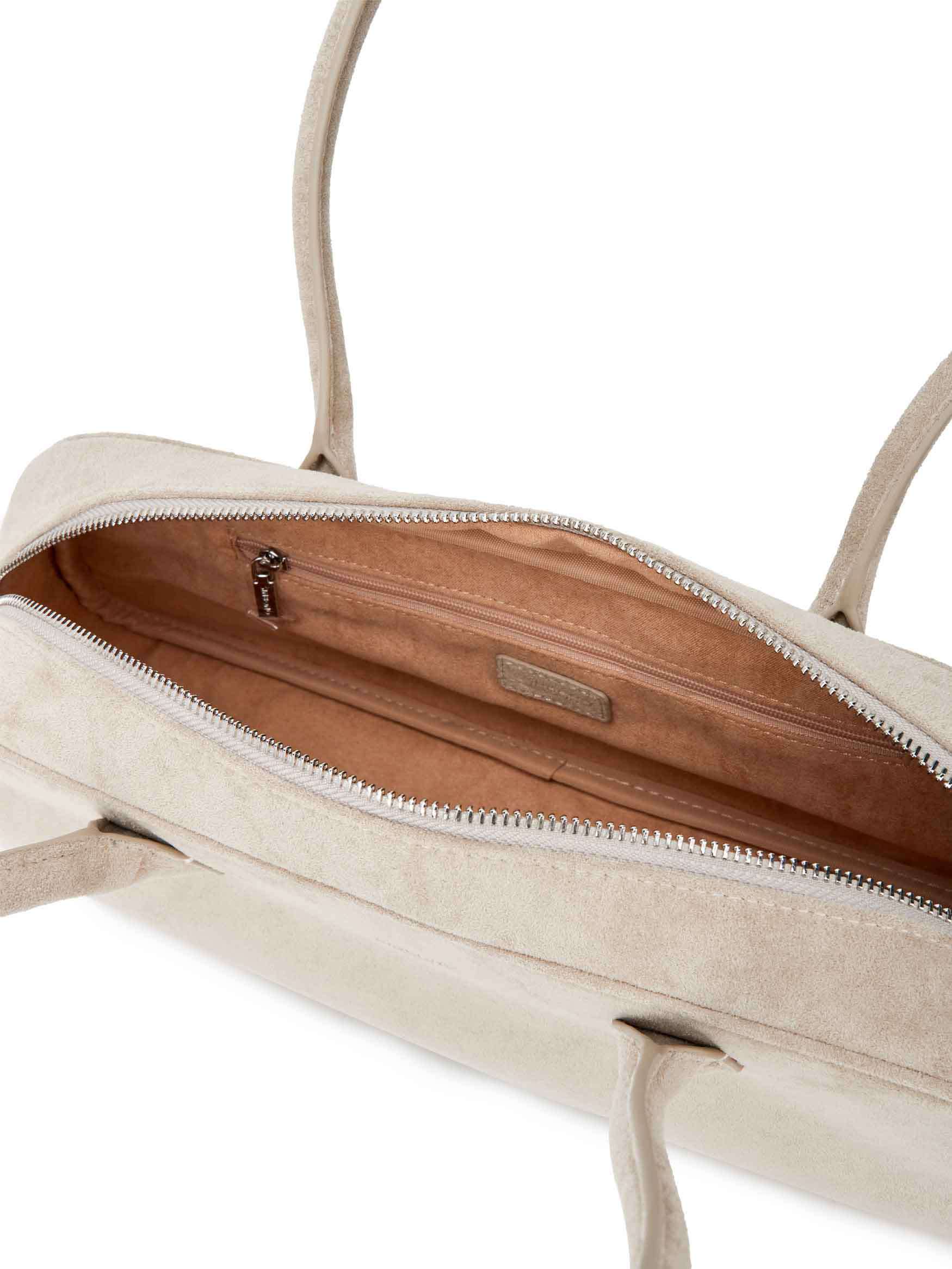 Kiera Shoulder Bag in Ivory Faux Suede Leather - Inside View