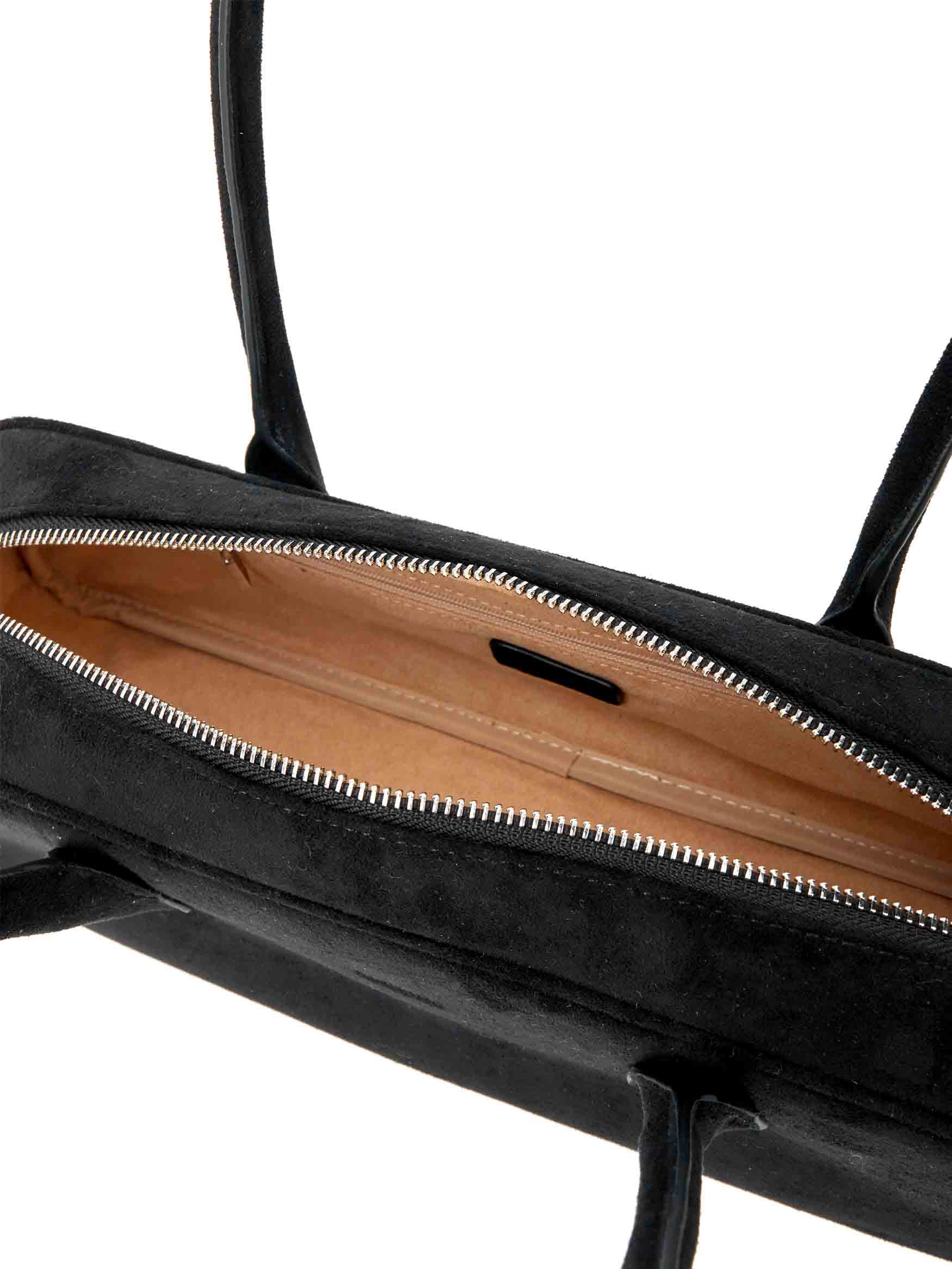 Kiera Shoulder Bag in Black Faux Suede Leather - Inside View