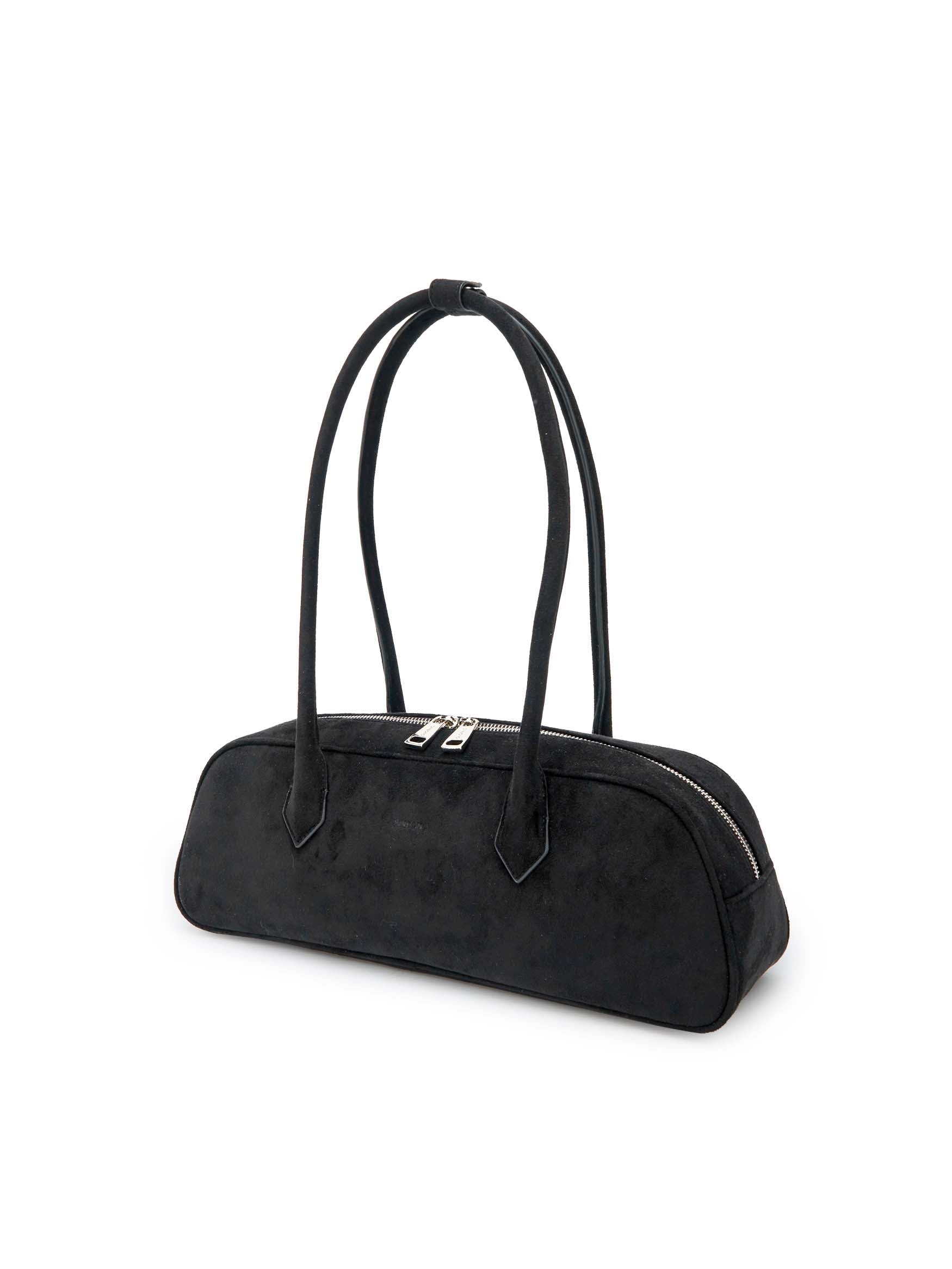 Kiera Shoulder Bag in Black Faux Suede Leather - Side Angle