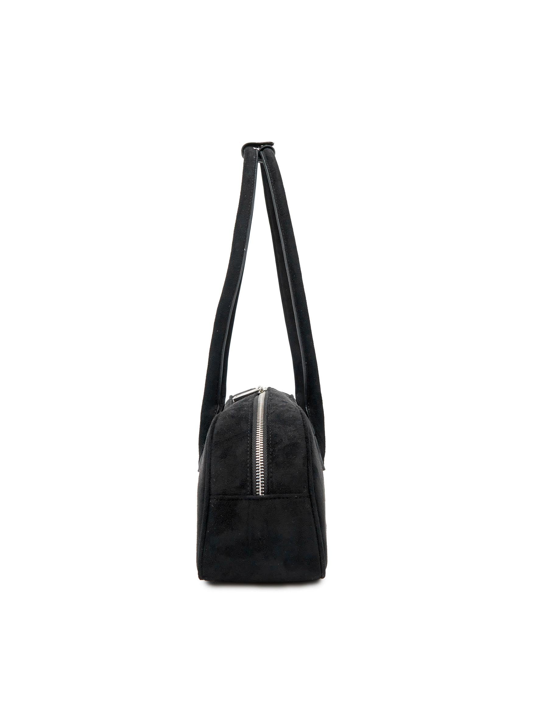 Kiera Shoulder Bag in Black Faux Suede Leather - Side Hook