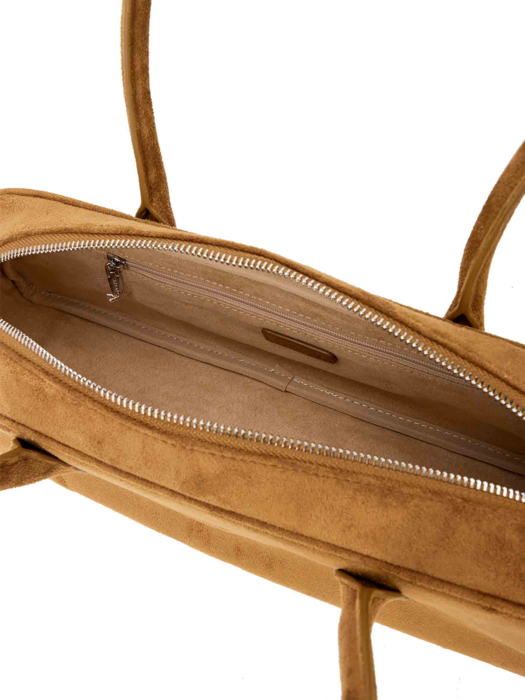 Kiera Shoulder Bag in Brown Faux Suede Leather - Inside View