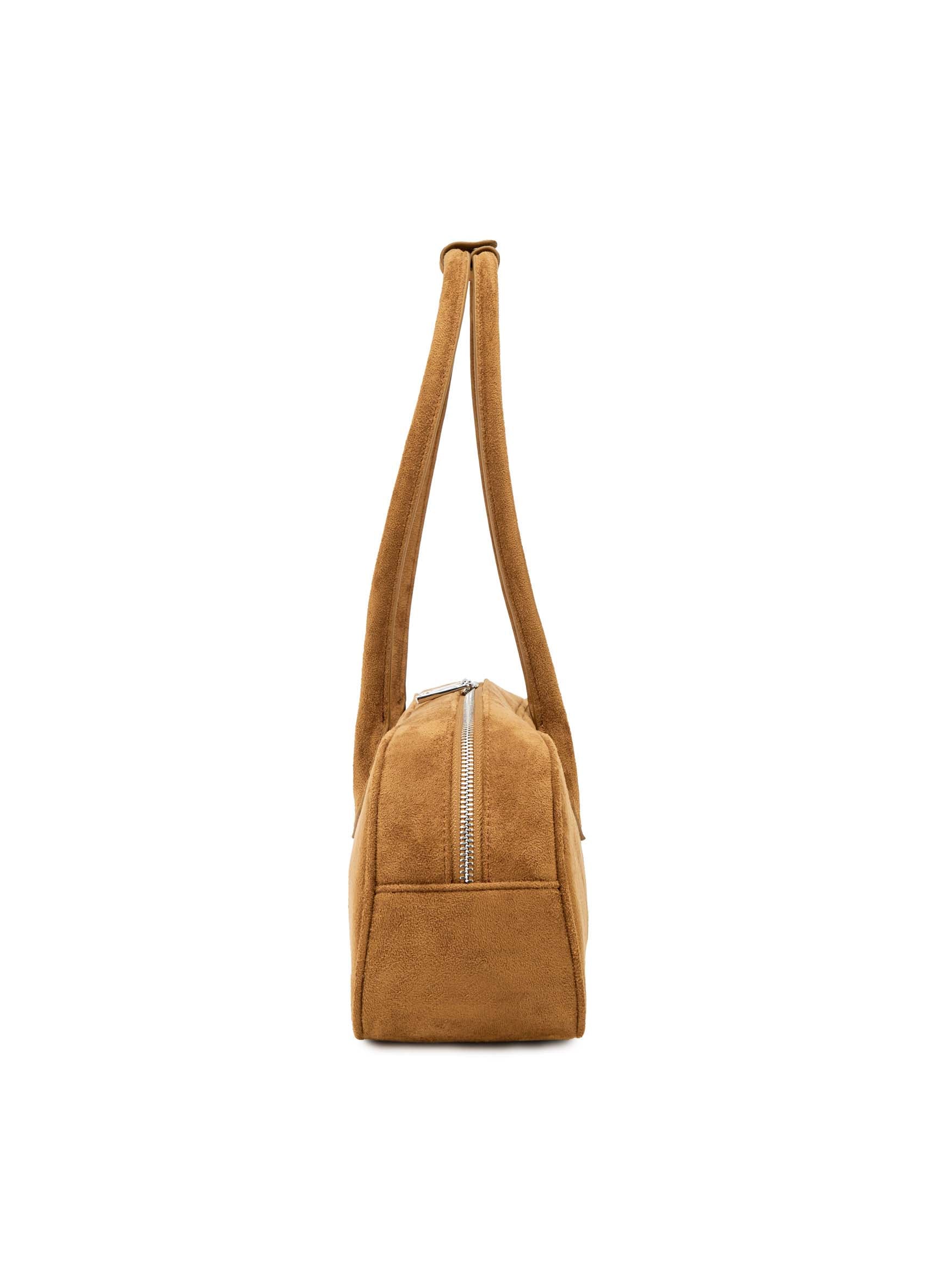 Kiera Shoulder Bag in Brown Faux Suede Leather - Side Hook