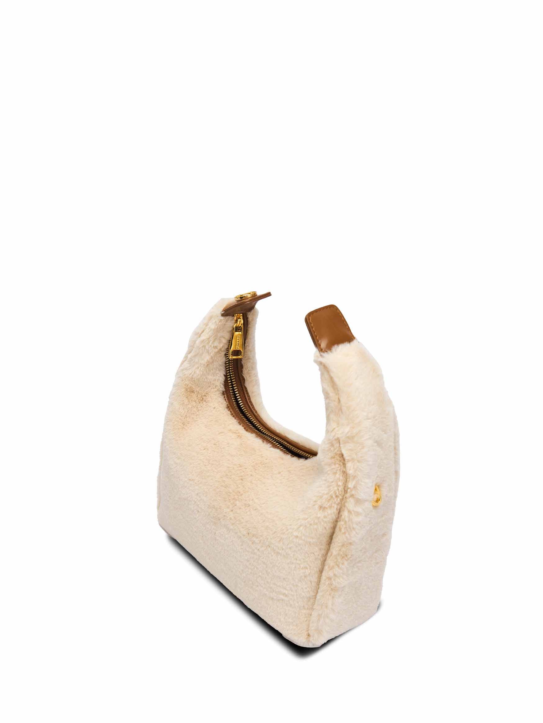 Medium Vienna Top Handle Crossbody Bag in Light Beige Vegan Leather - Top Handle Close-Up