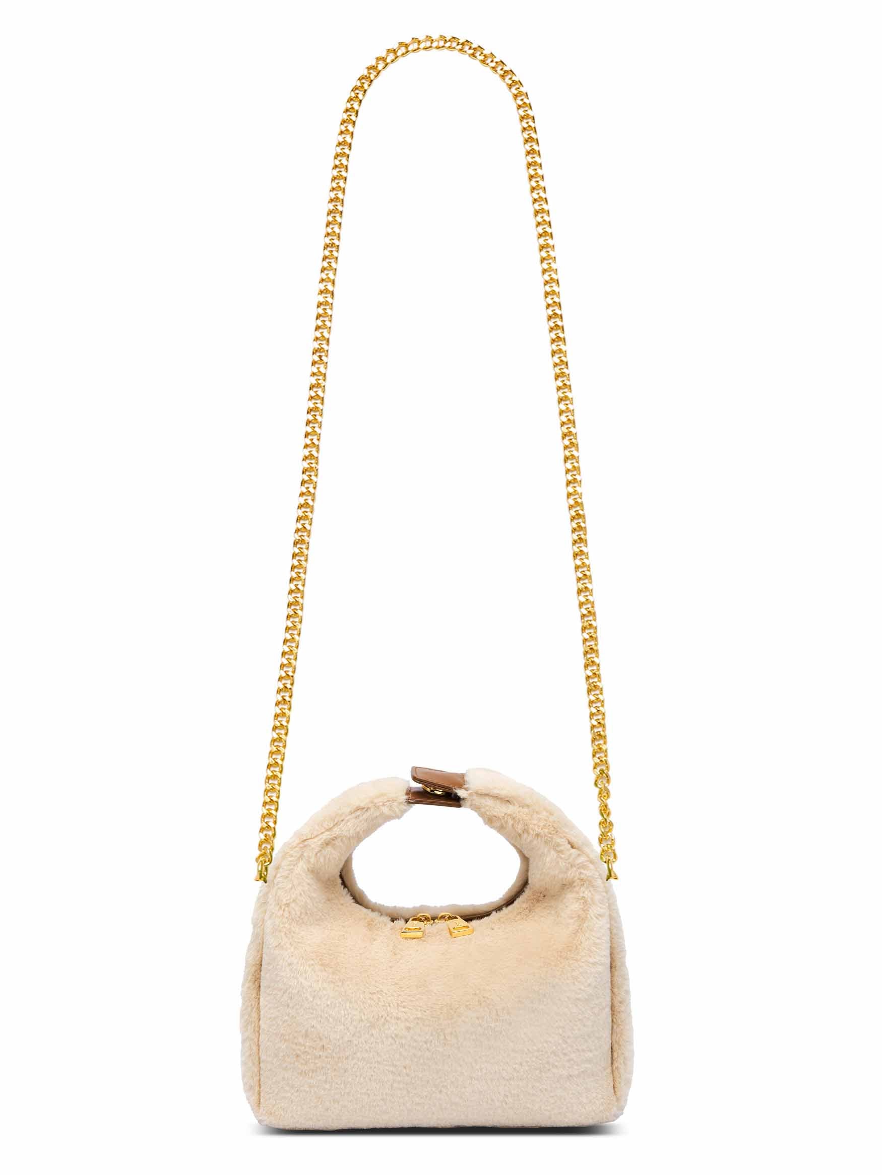 Medium Vienna Top Handle Crossbody Bag in Light Beige Vegan Leather - With chain