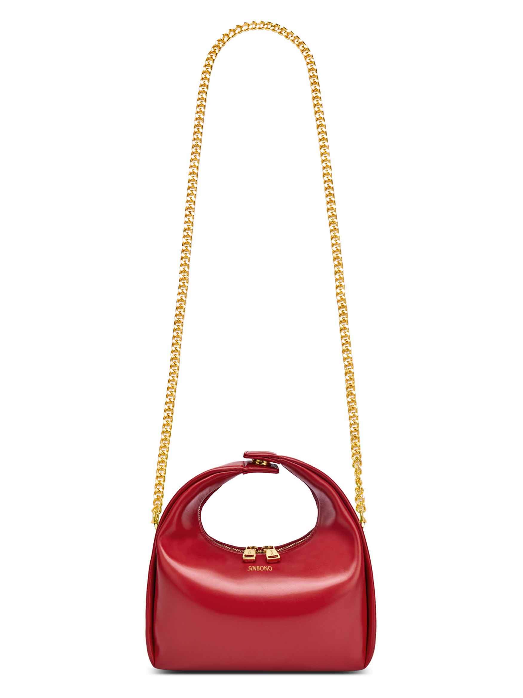 Medium Vienna Top Handle Crossbody Bag in Red Vegan Leather - With chain