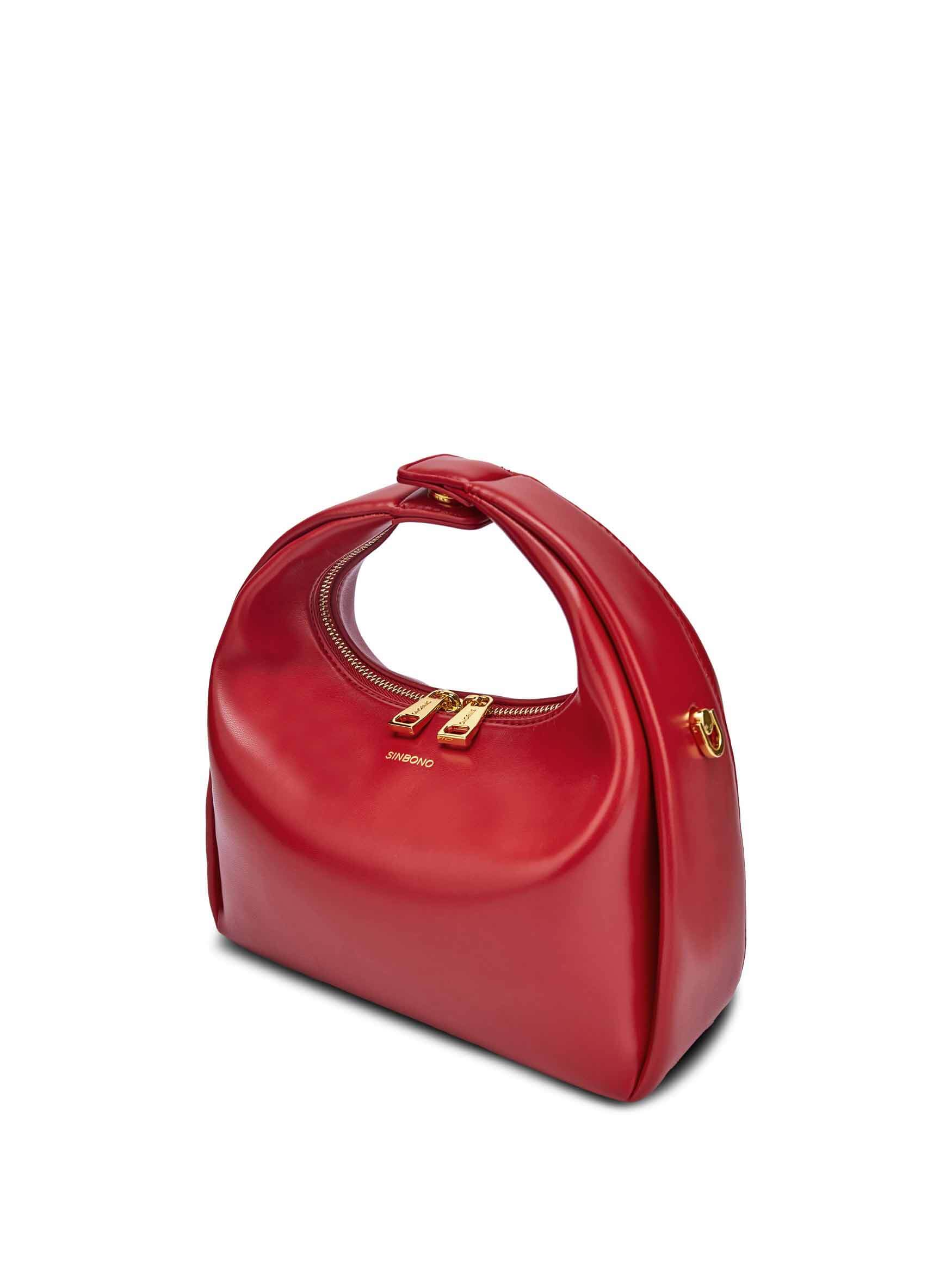Medium Vienna Top Handle Crossbody Bag in Red Vegan Leather - Side Angle