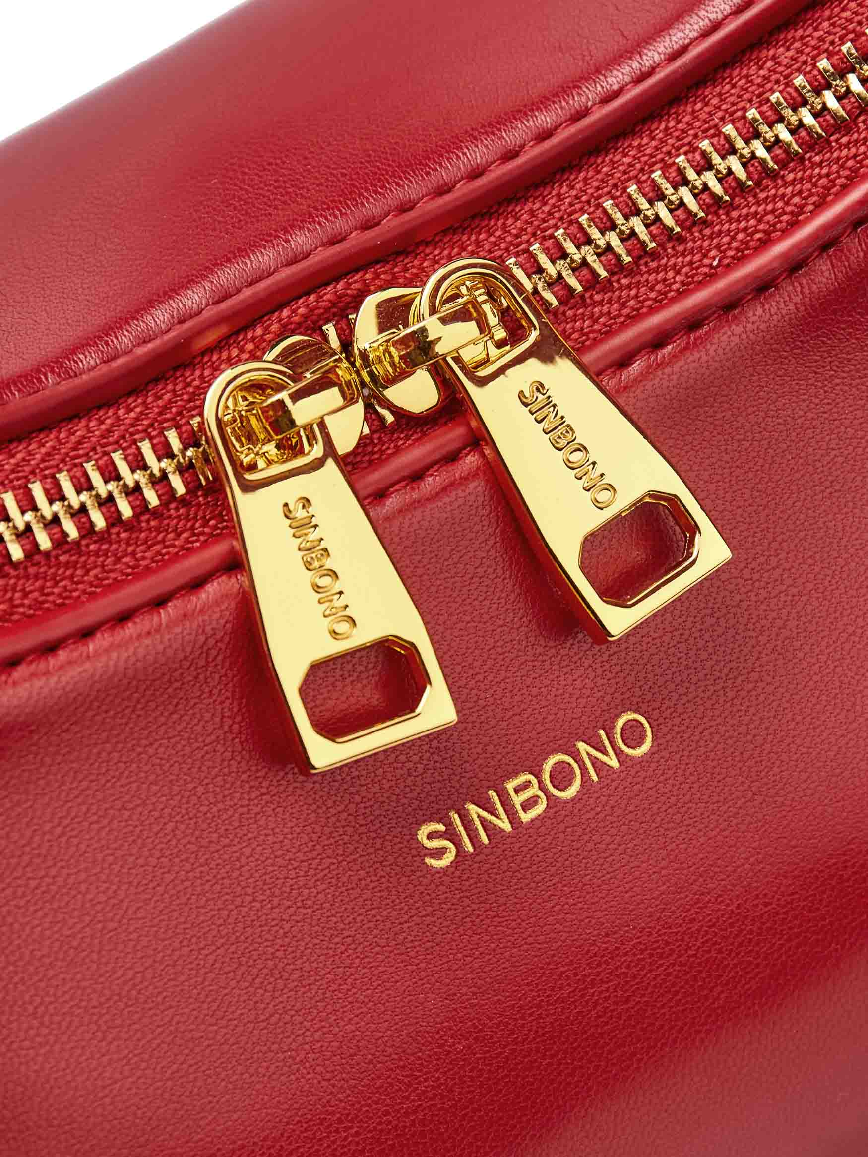 Medium Vienna Top Handle Crossbody Bag in Red Vegan Leather - Detail