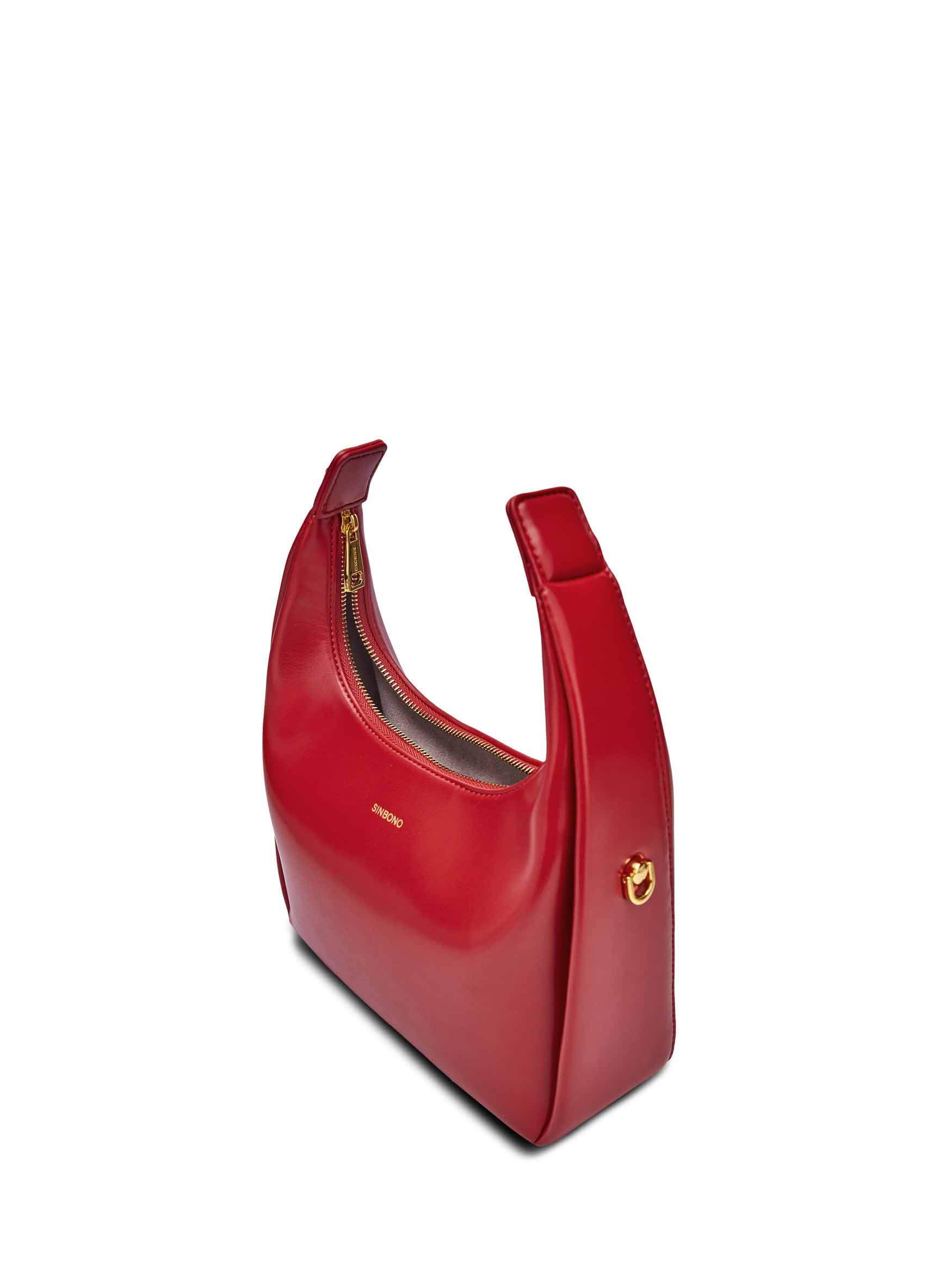 Medium Vienna Top Handle Crossbody Bag in Red Vegan Leather - Top Handle Close-Up