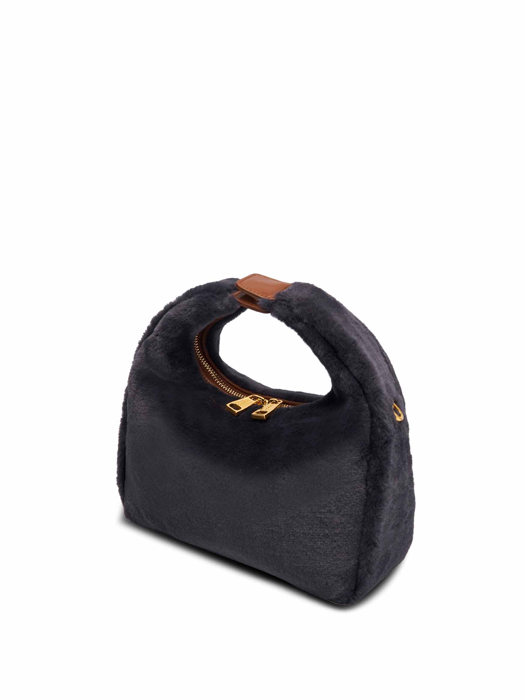 Medium Vienna Top Handle  Crossbody Bag in Dark Gray Vegan Leather - Side Angle