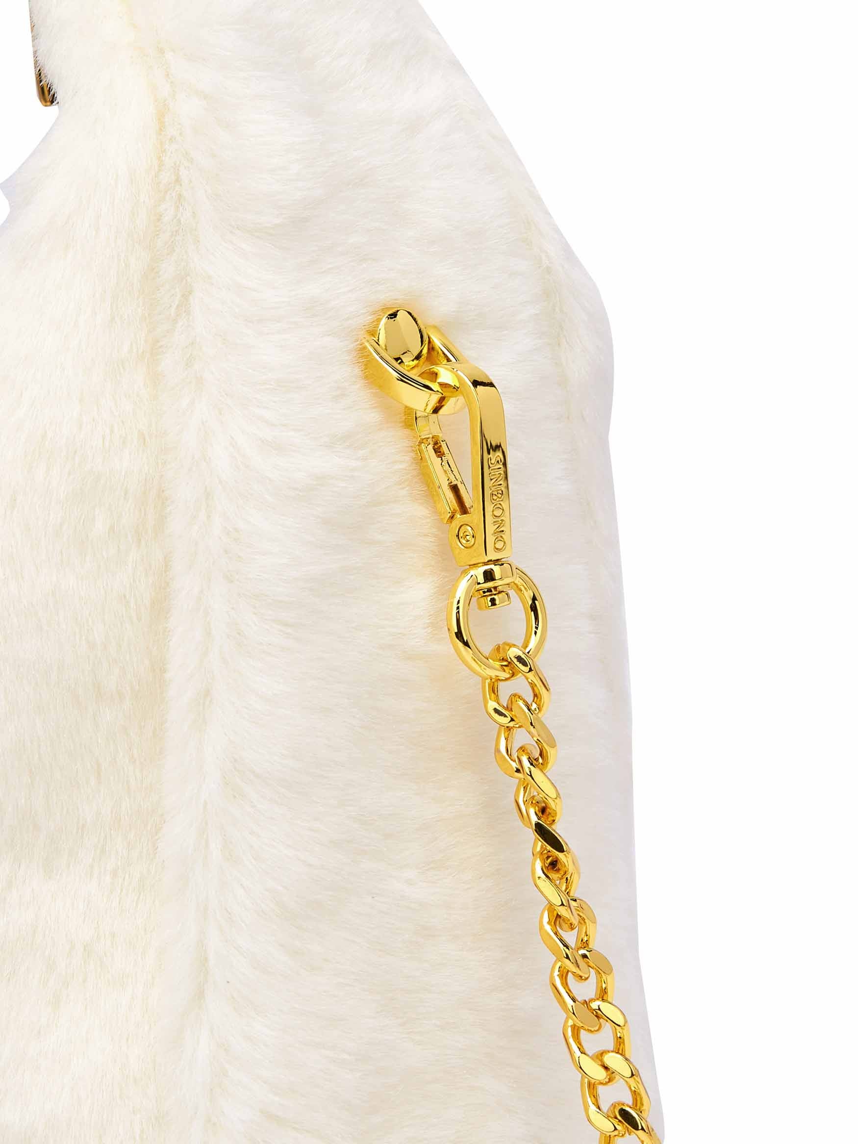 Medium Vienna Top Handle Crossbody Bag in Snow White Vegan Leather - Side Hook