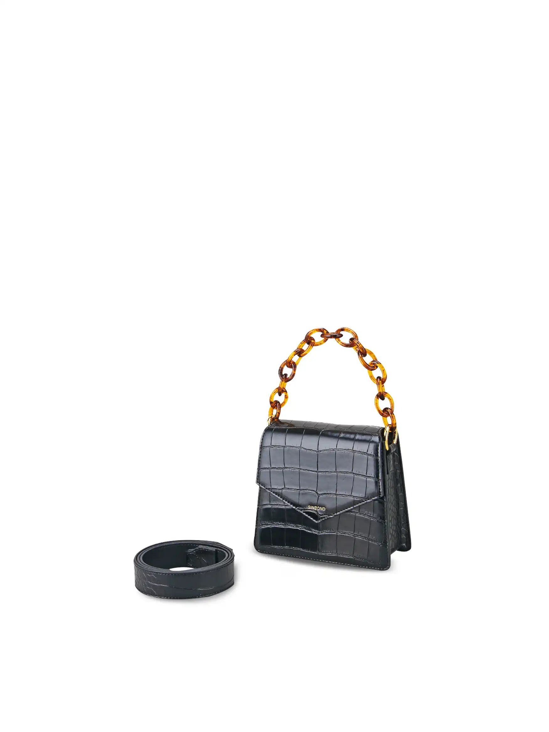 Mia Acrylic Chain Top Handle Bag - Black