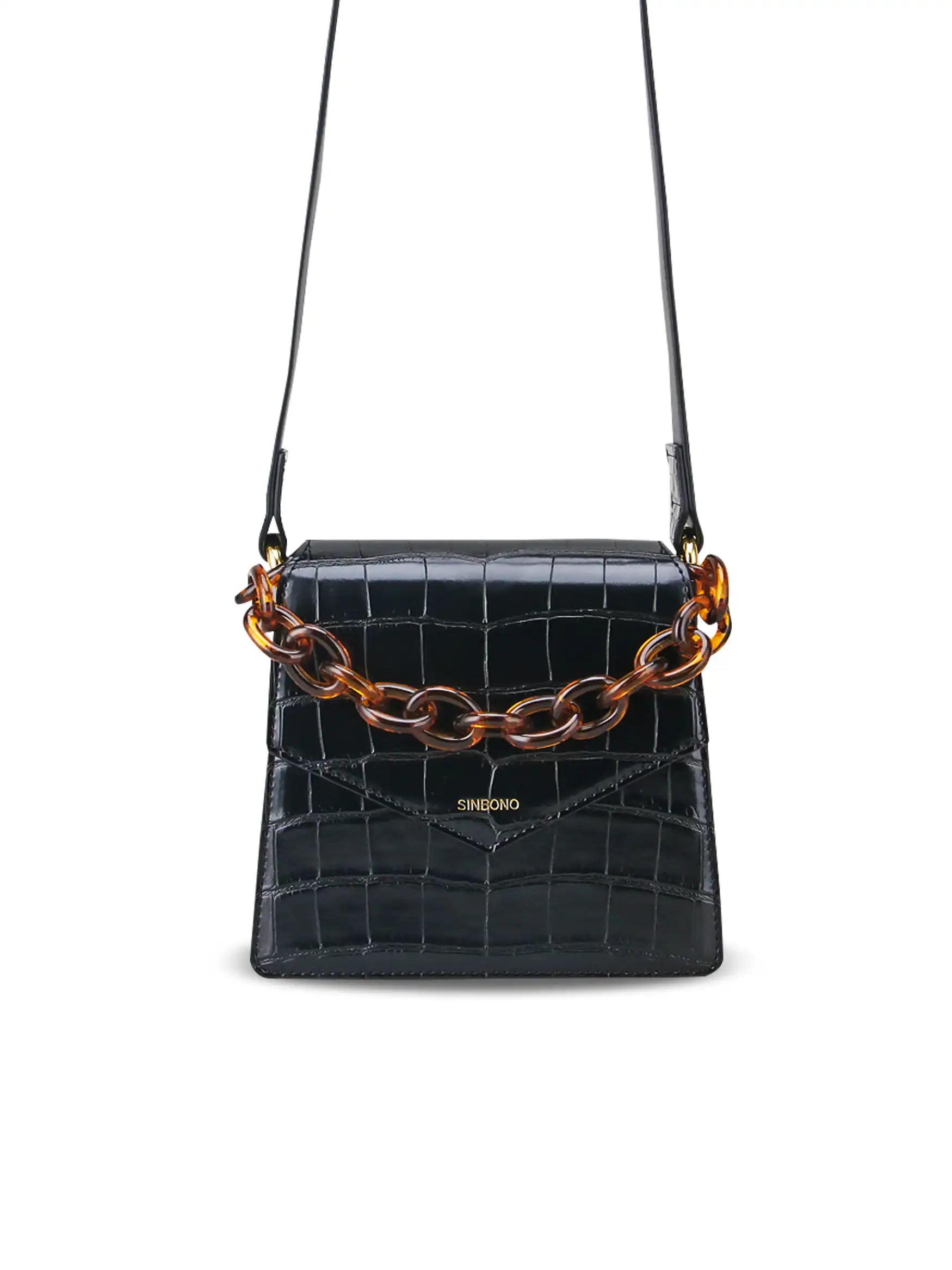 Mia Acrylic Chain Top Handle Bag - Black