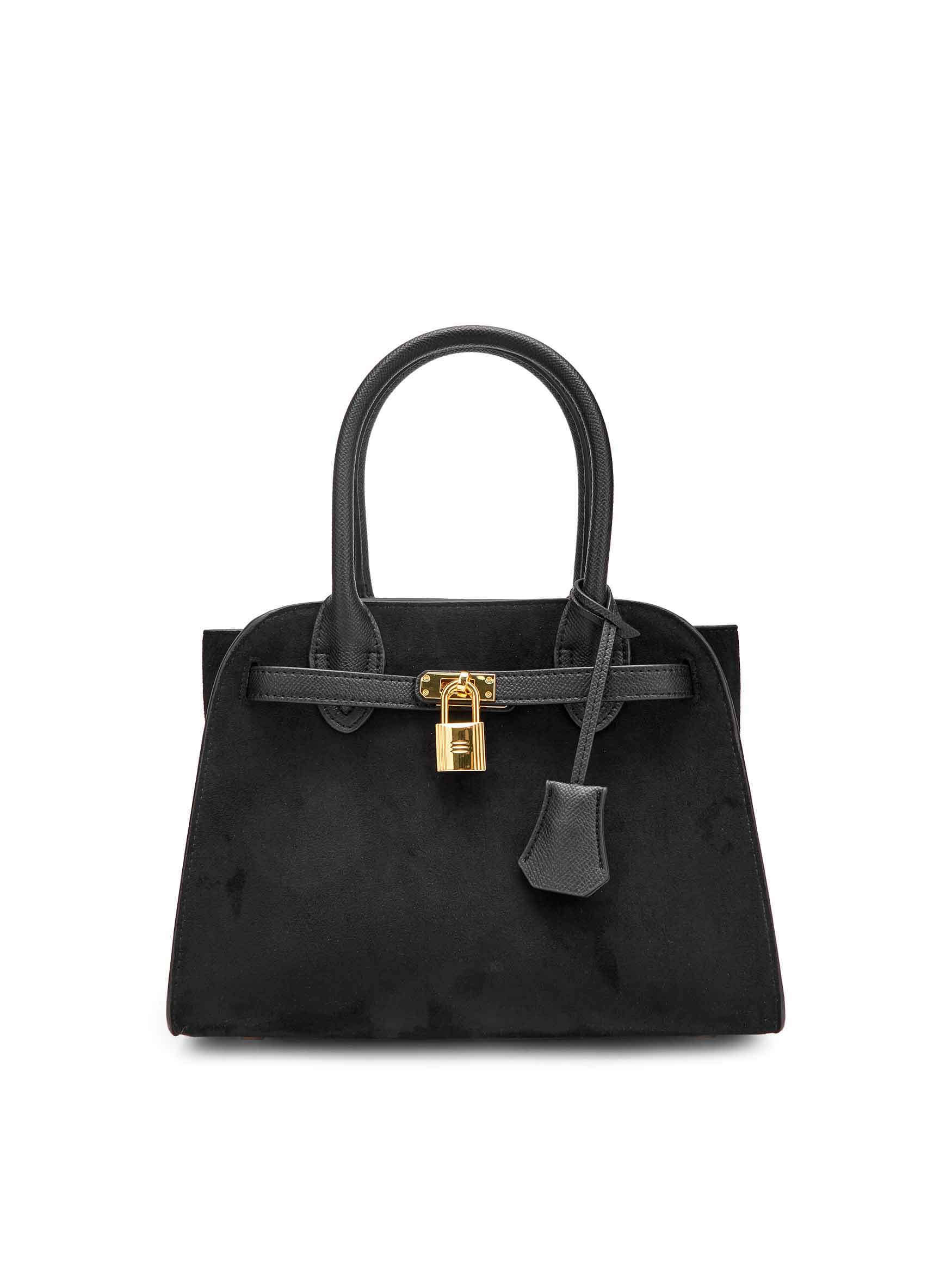 Ramona Top Handle Crossbody Bag in Black Vegan Leather - Front View