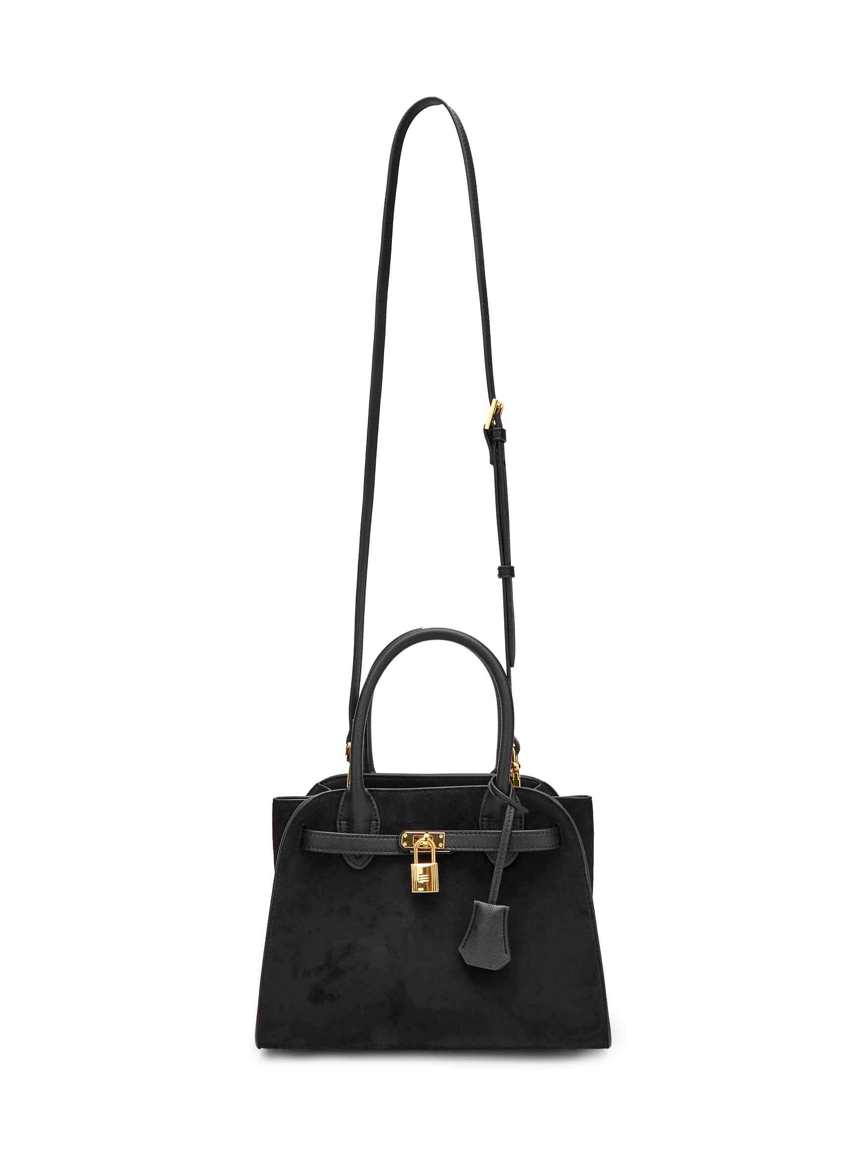 Ramona Top Handle Crossbody Bag in Black Vegan Leather - With chain