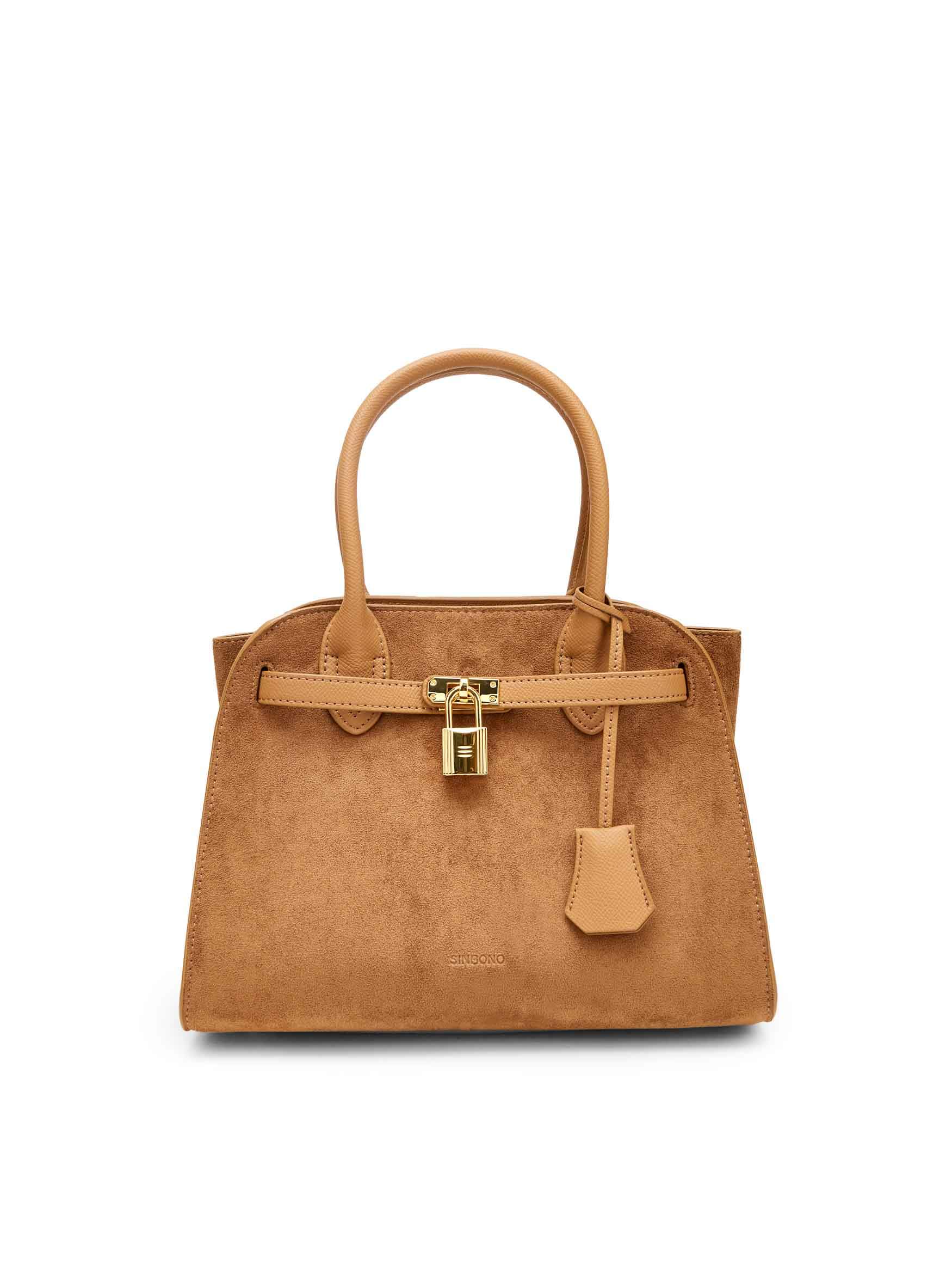 Ramona Top Handle Crossbody Bag in Brown Vegan Leather - Front View