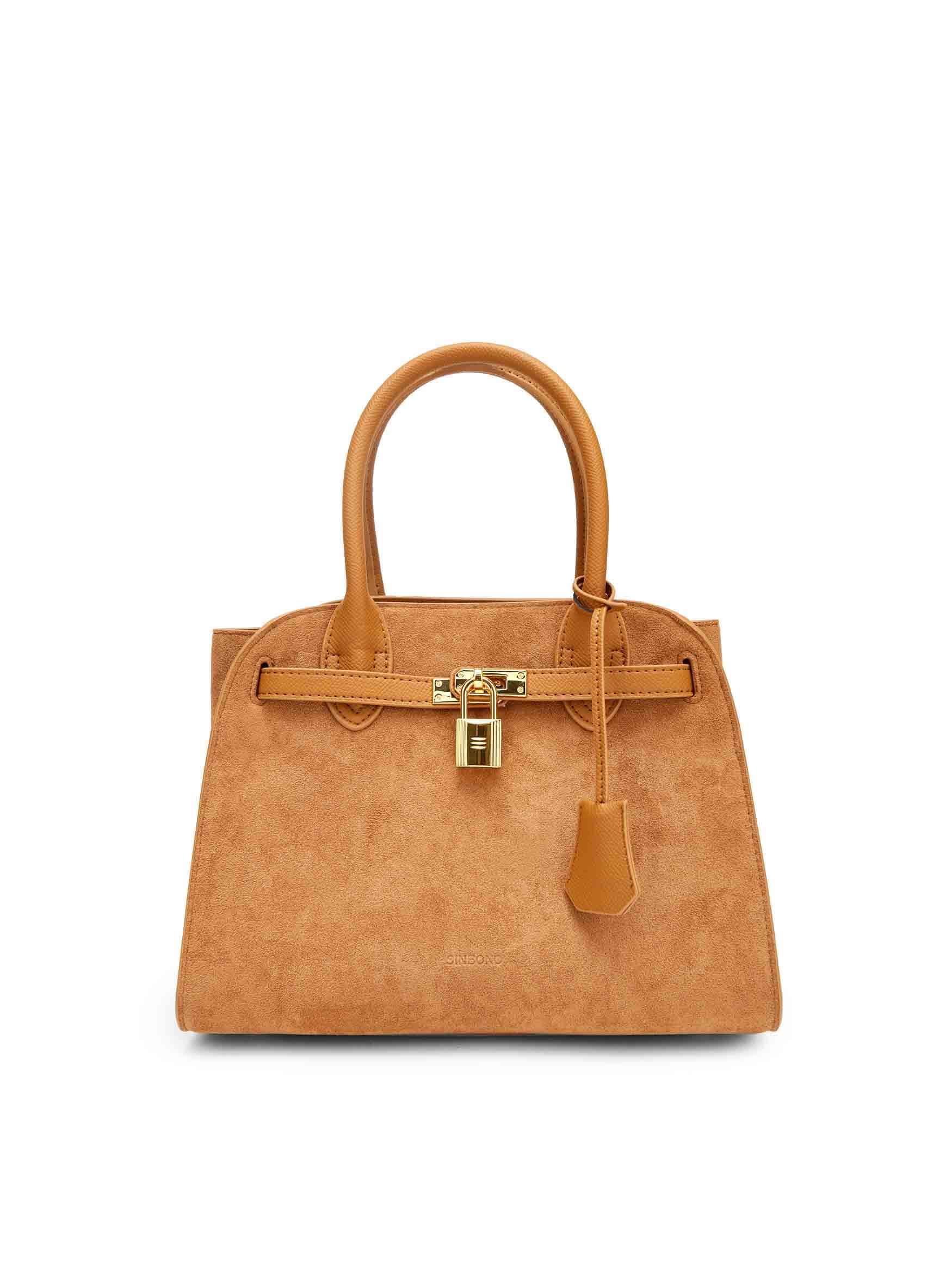 Ramona Top Handle Crossbody Bag in Brown Vegan Leather - Front View