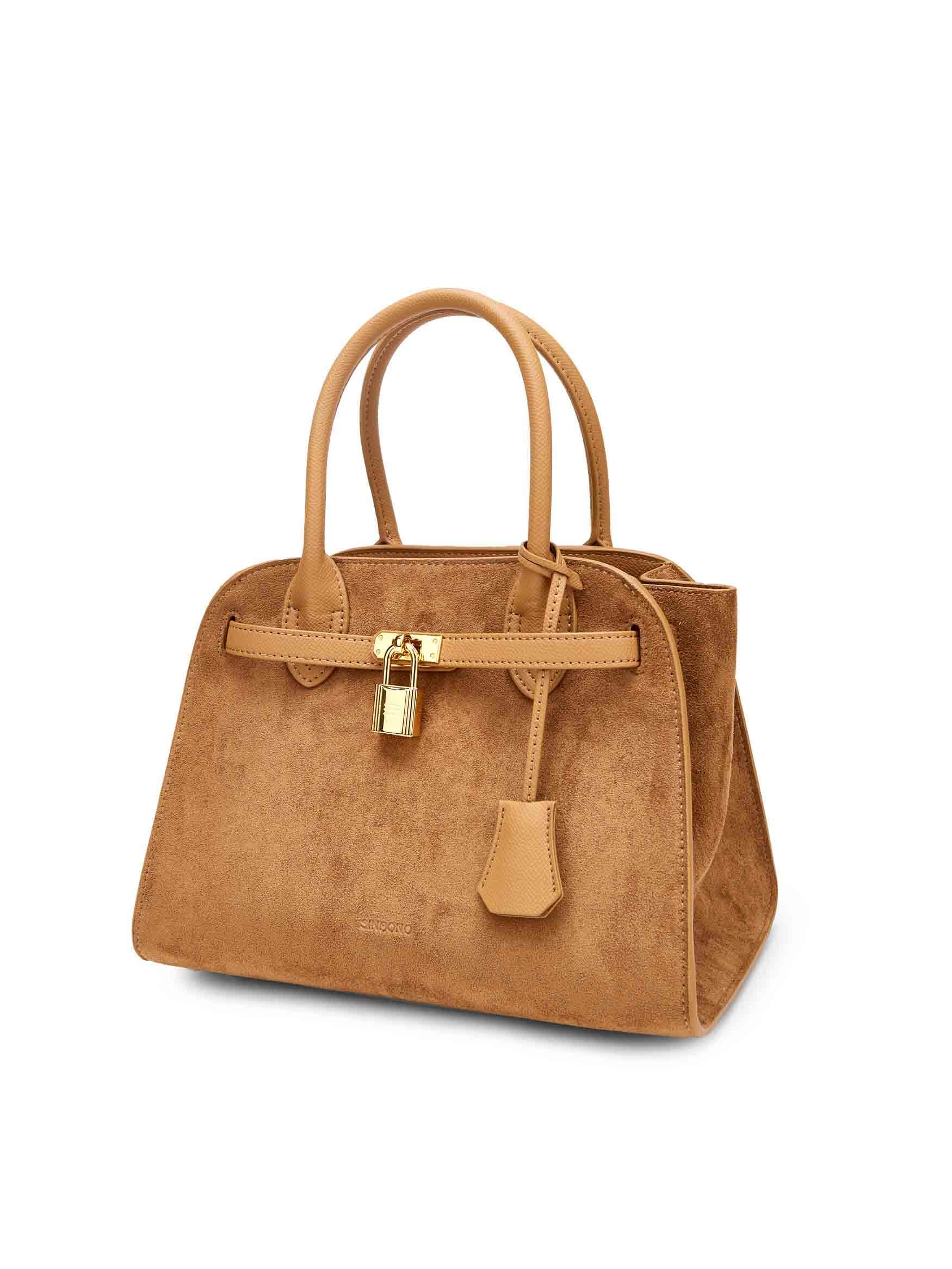 Ramona Top Handle Crossbody Bag in Brown Vegan Leather - Side Angle