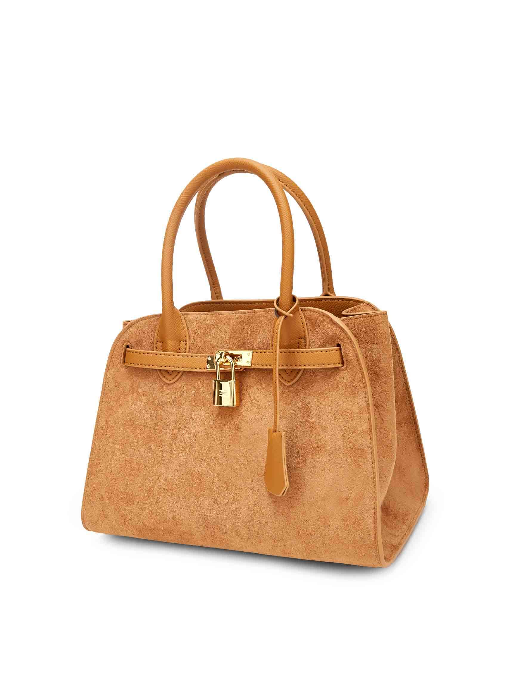 Ramona Top Handle Crossbody Bag in Brown Vegan Leather - Side Angle