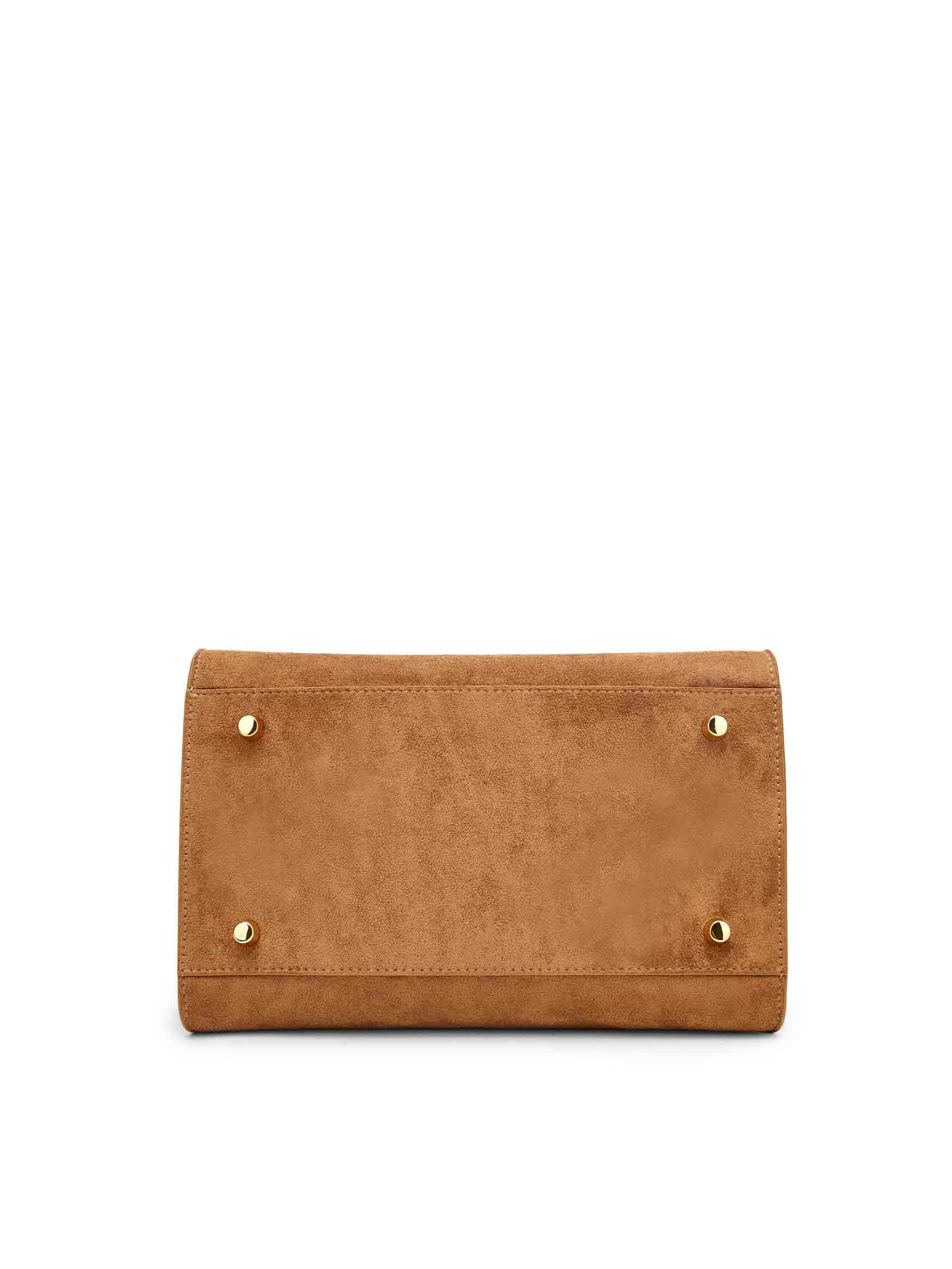 Ramona Top Handle Crossbody Bag in Brown Vegan Leather - Bottom View