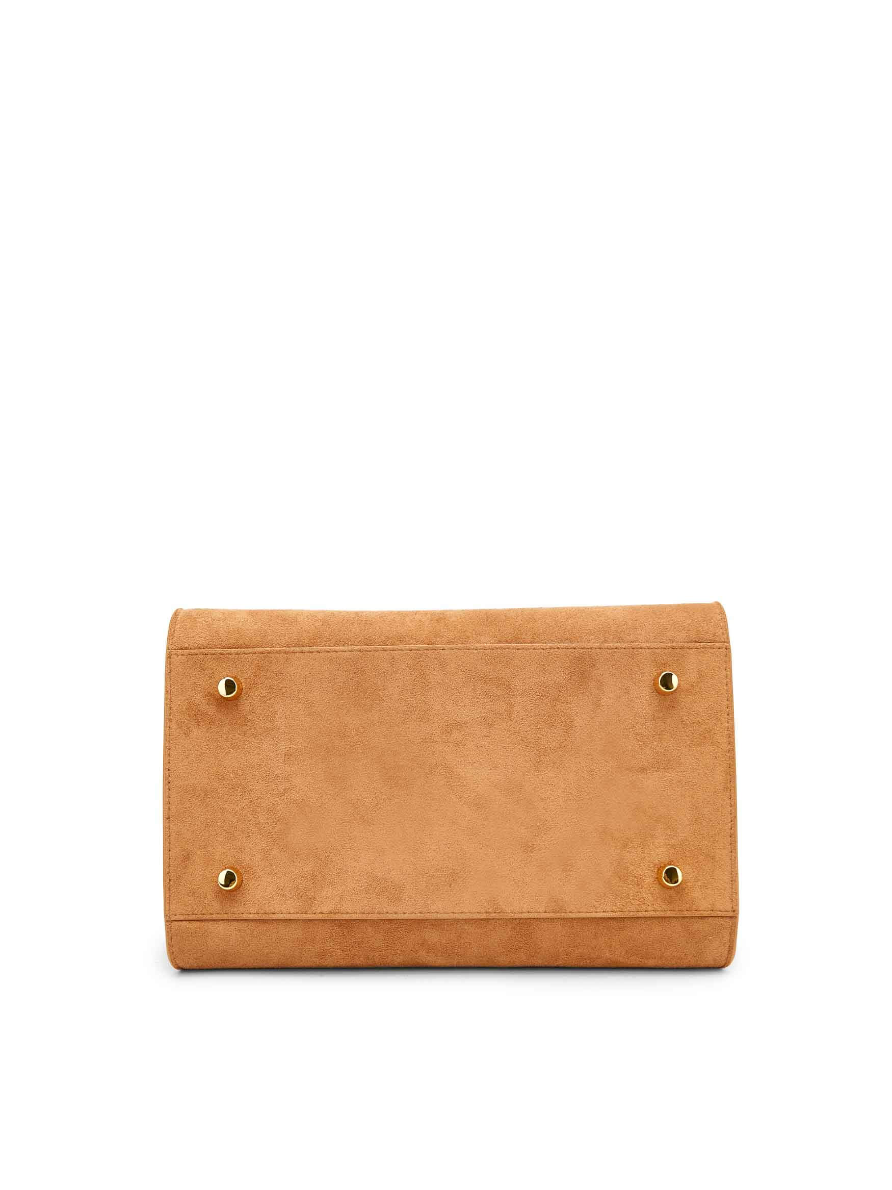 Ramona Top Handle Crossbody Bag in Brown Vegan Leather - Bottom View