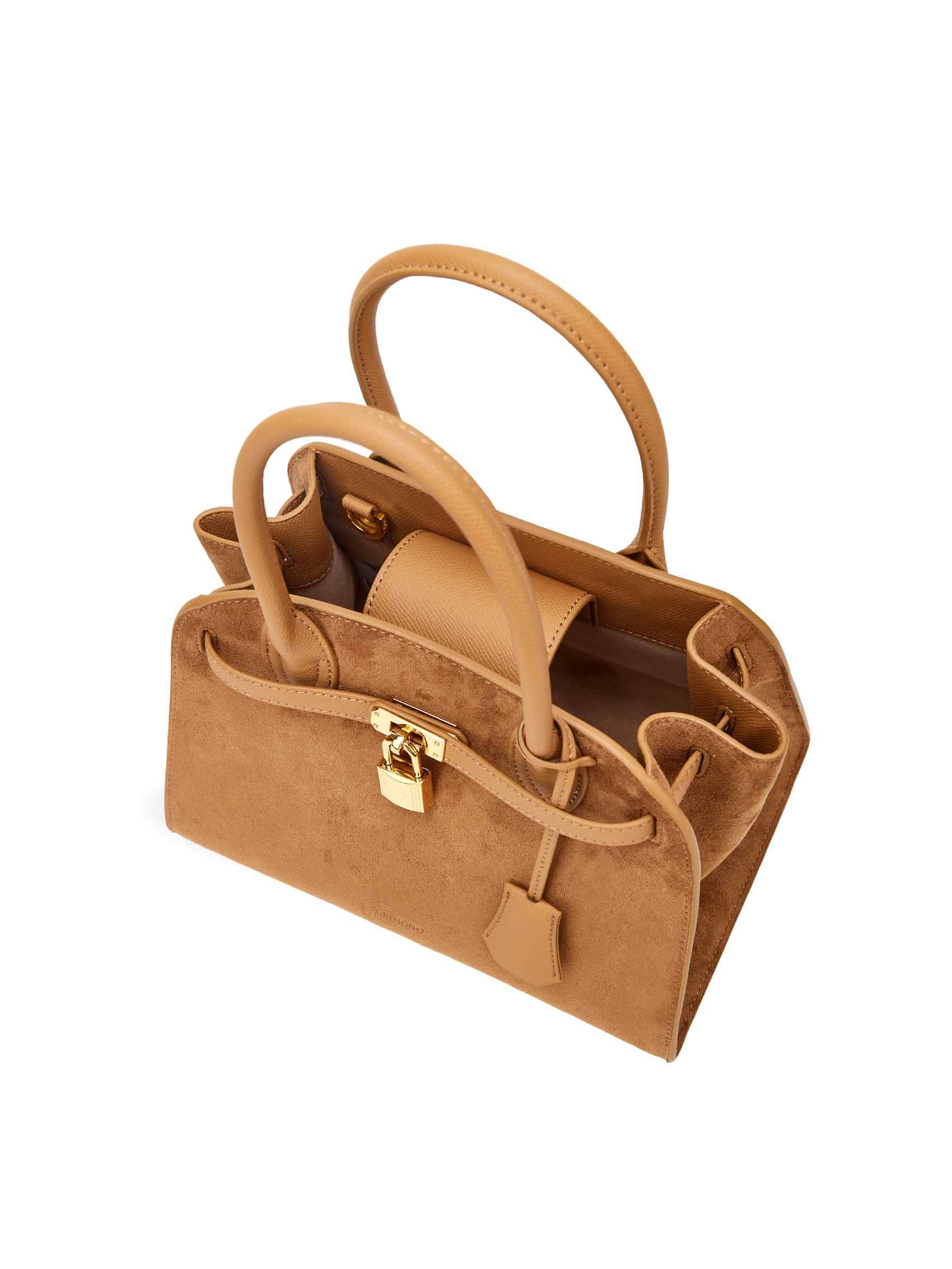 Ramona Top Handle Crossbody Bag in Brown Vegan Leather - Top Handle Close-Up
