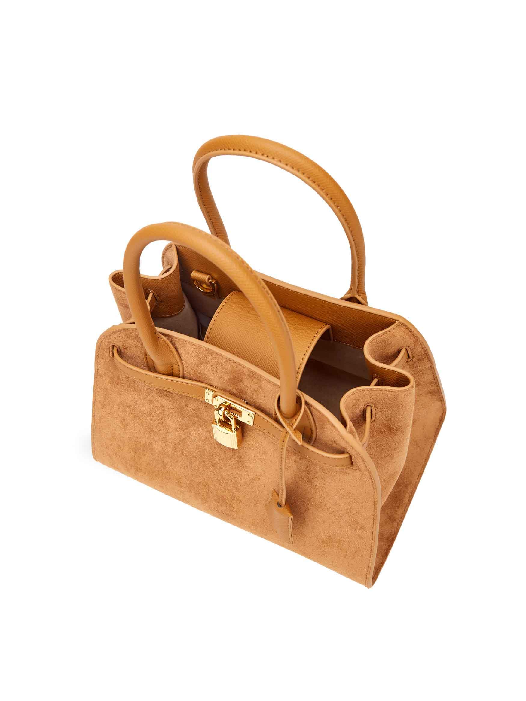 Ramona Top Handle Crossbody Bag in Brown Vegan Leather - Top Handle Close-Up
