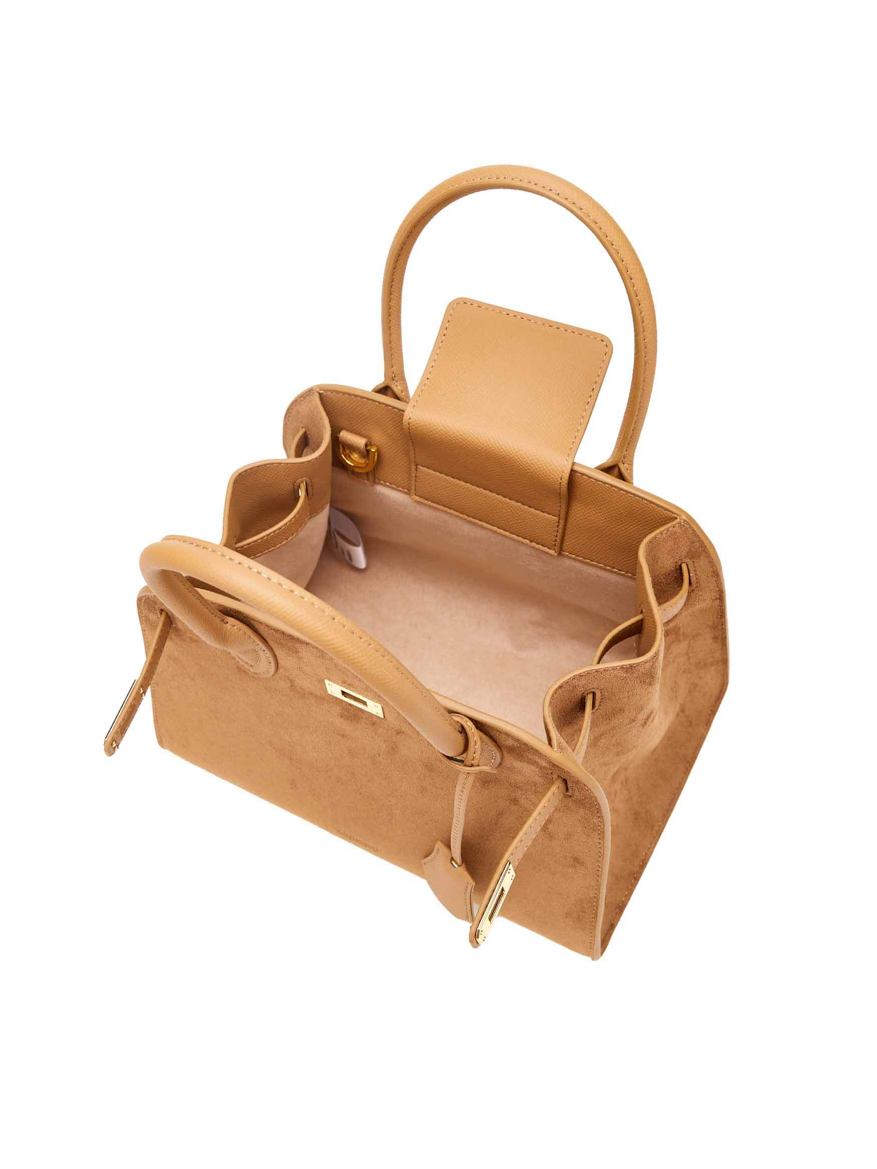 Ramona Top Handle Crossbody Bag in Brown Vegan Leather - Inside View