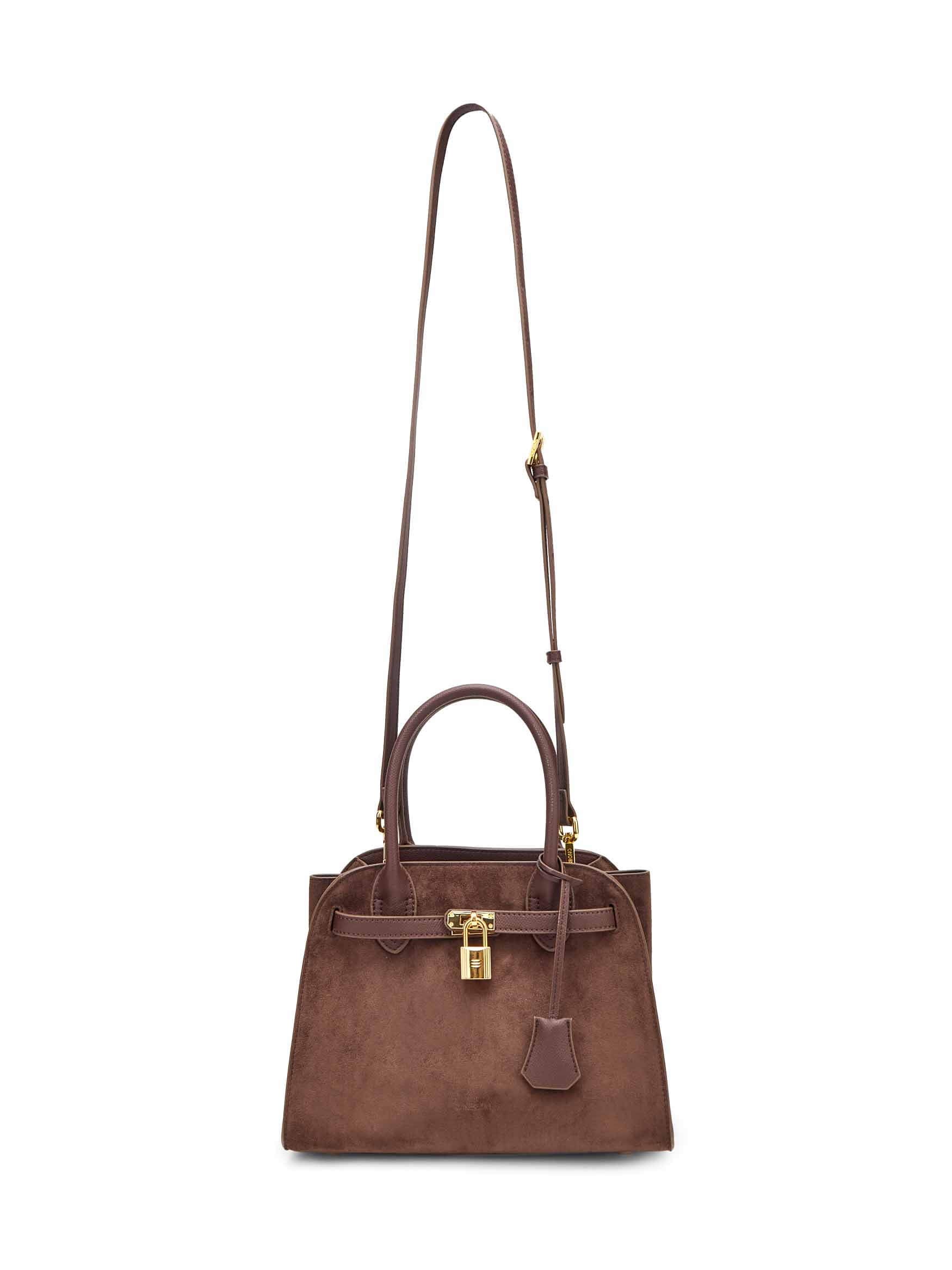 Ramona Top Handle Crossbody Bag in DarkBrown Vegan Leather - With chain